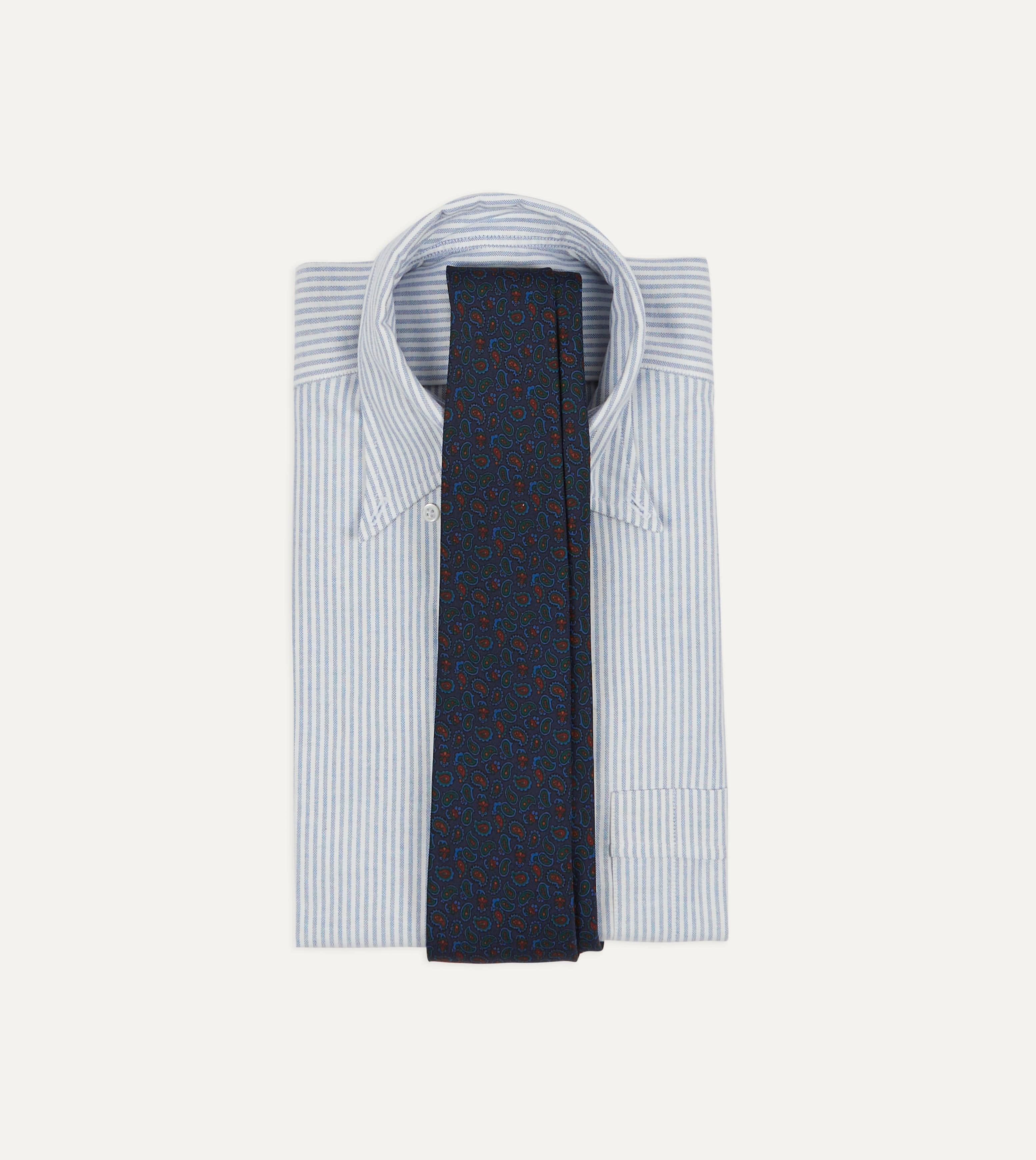 Navy and Red Paisley Print Silk Twill Self Tipped Tie - Image 2