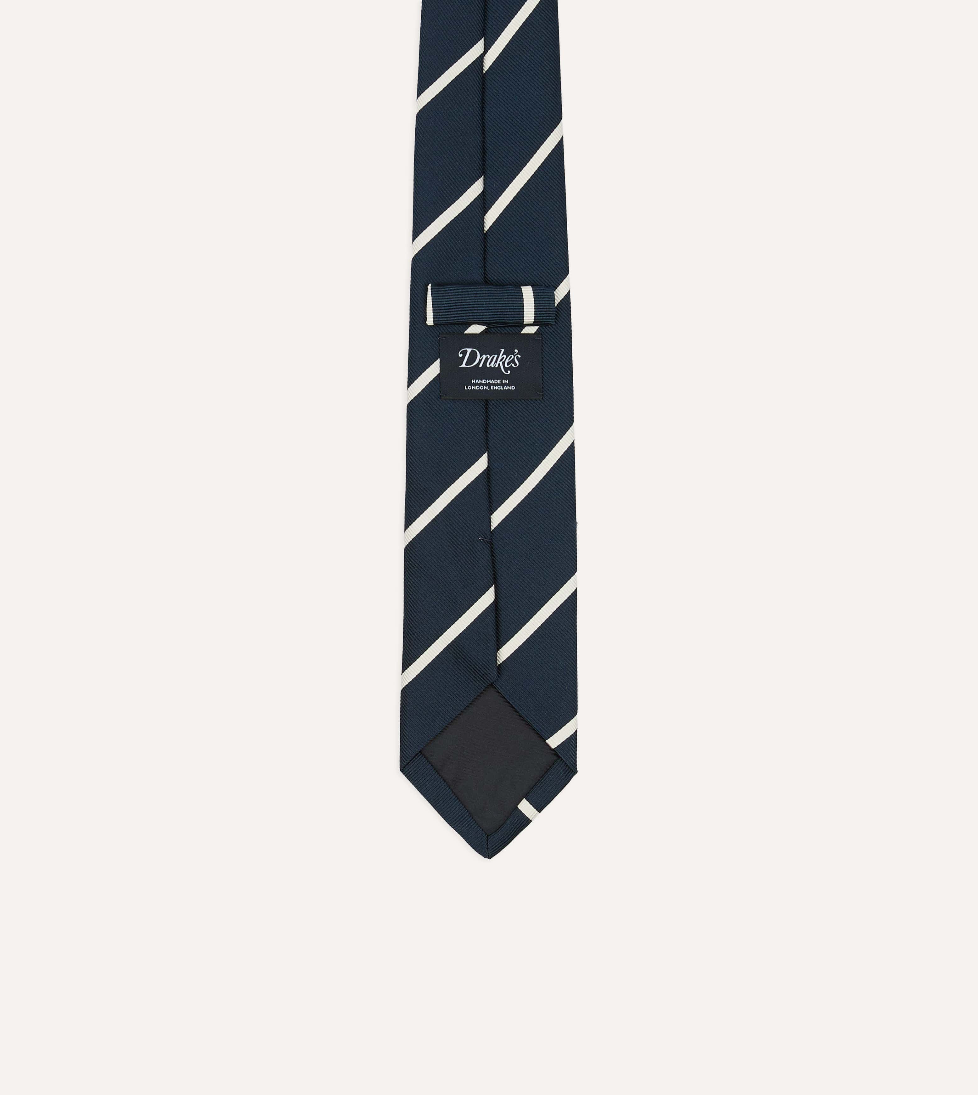 Navy and White Bar Stripe Repp Silk Tipped Tie - Image 4