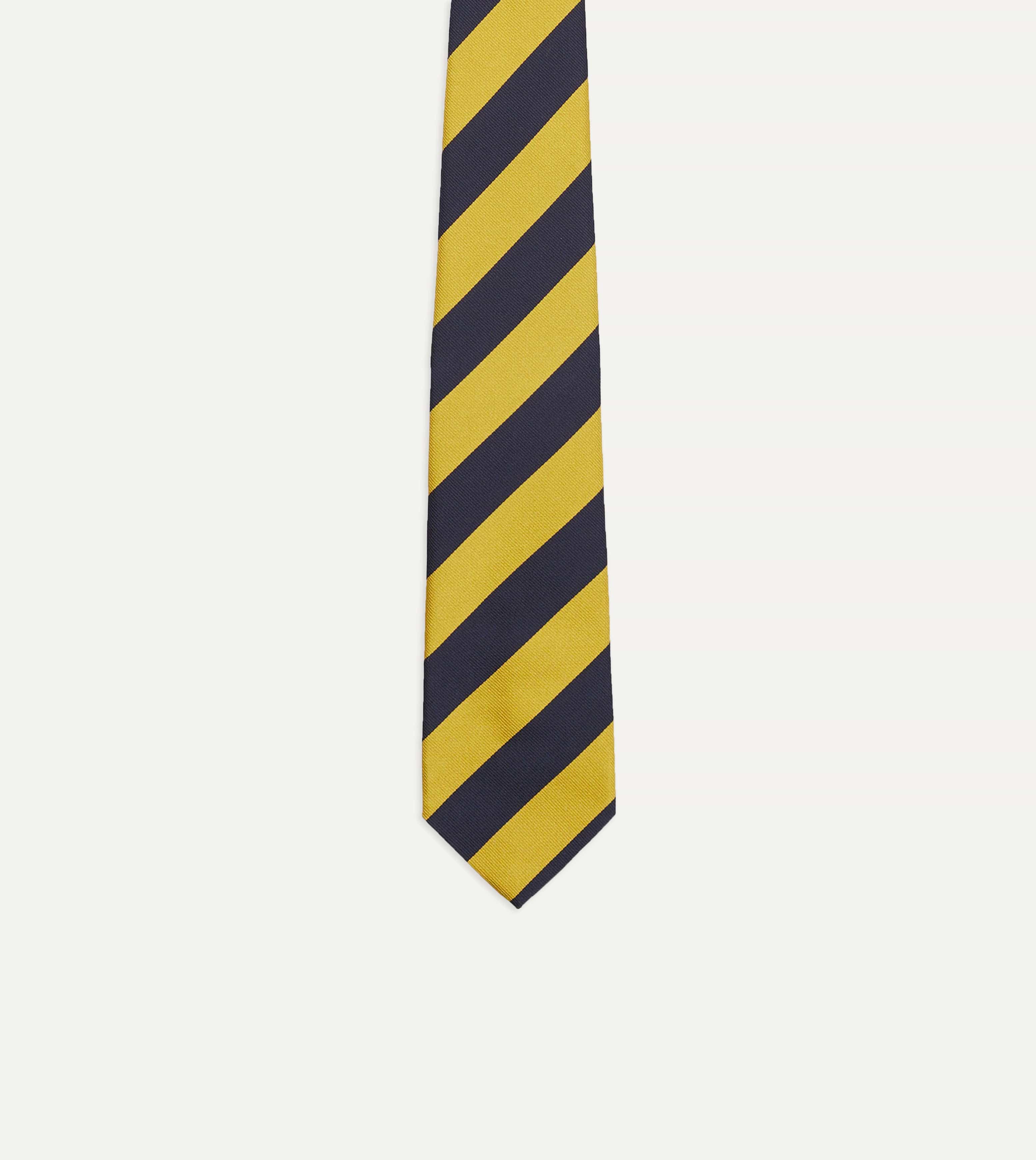 Navy and Yellow Broad Stripe Silk Tipped Tie - Image 4