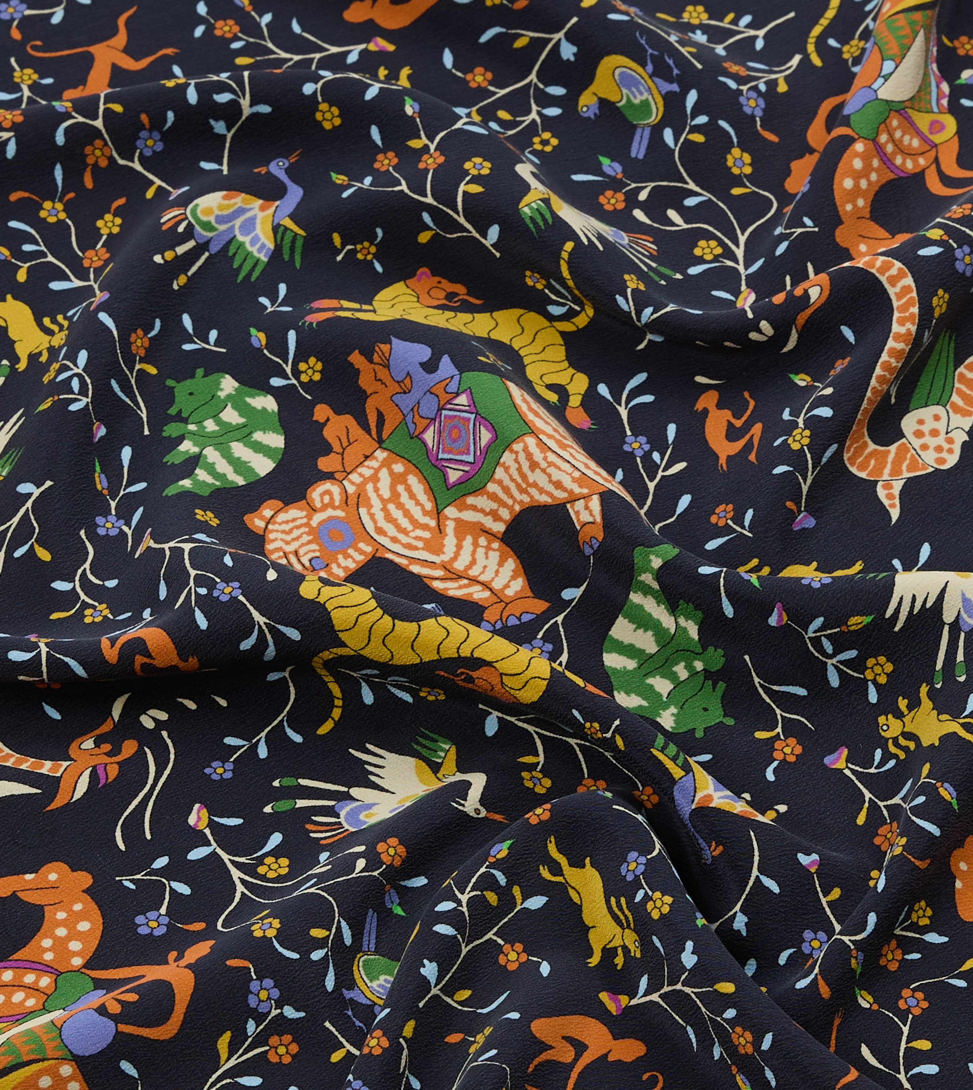 Navy Animals and Flowers Print Silk Bandana - Image 3