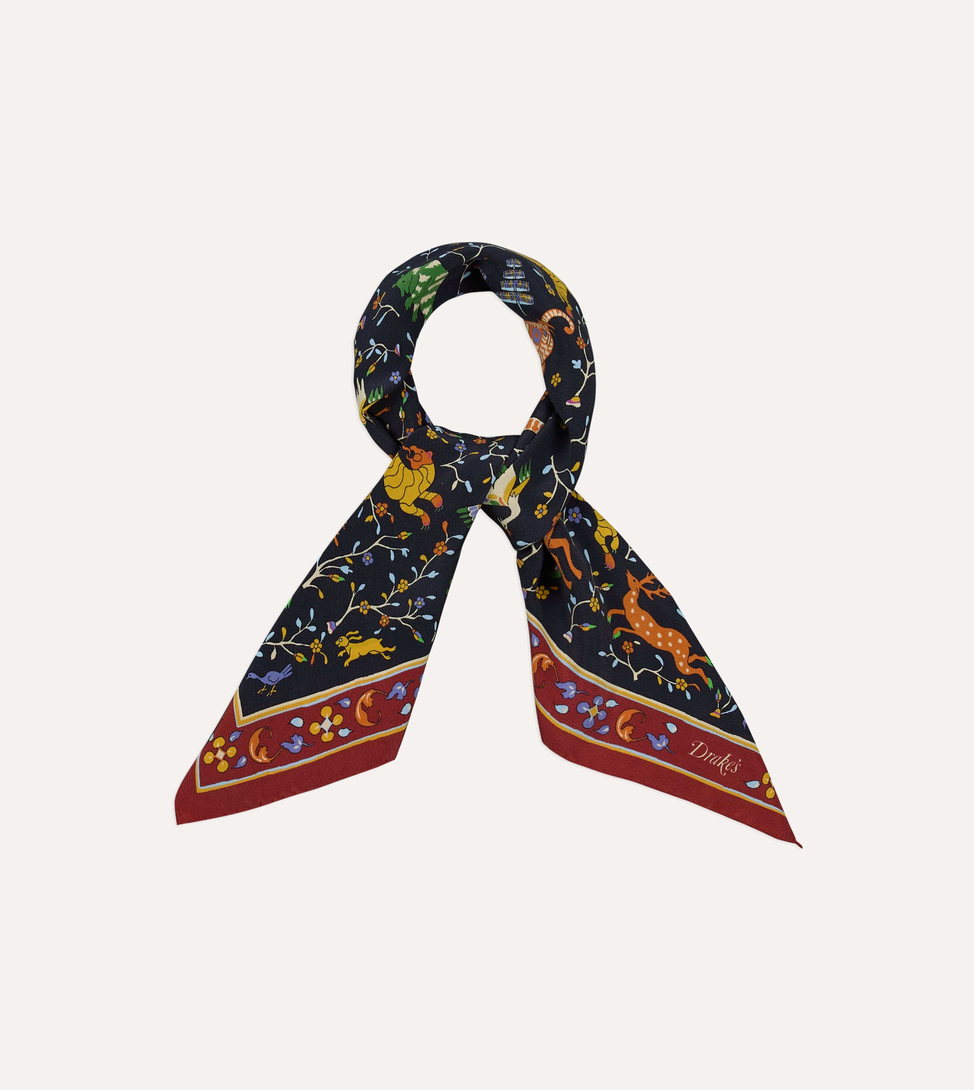 Navy Animals and Flowers Print Silk Bandana - Image 4