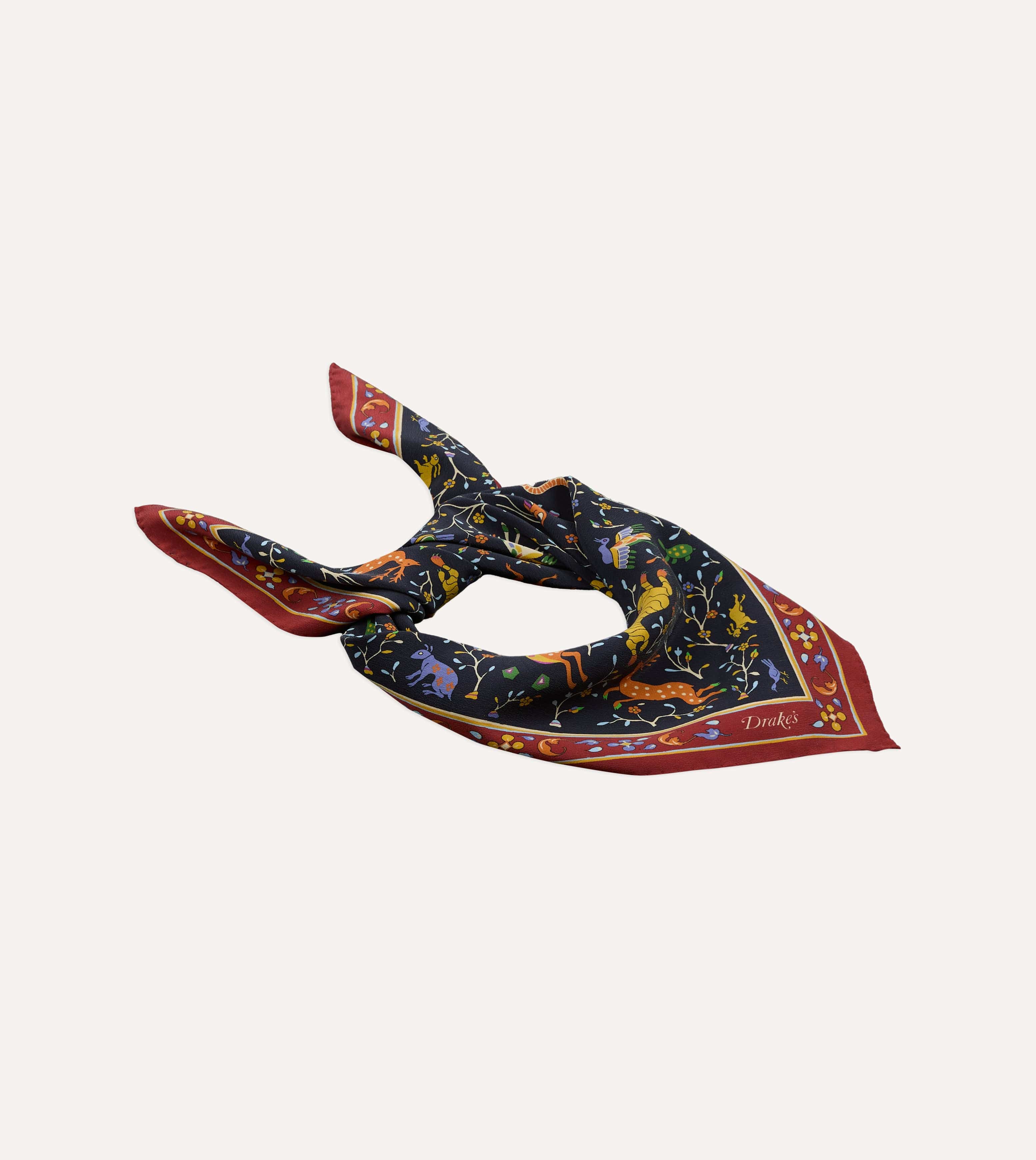 Navy Animals and Flowers Print Silk Bandana - Image 5