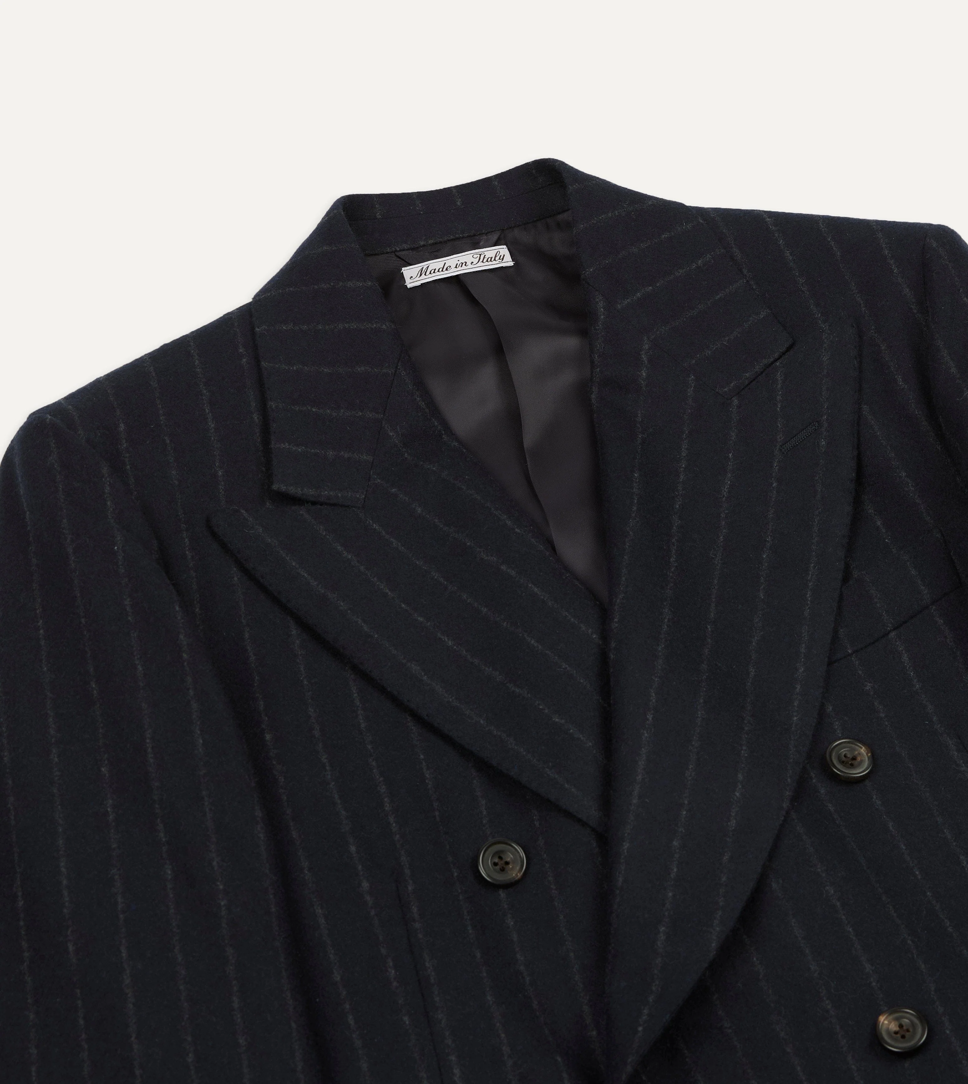 Navy Chalkstripe Wool Flannel Double-Breasted Tailored Jacket - Image 3
