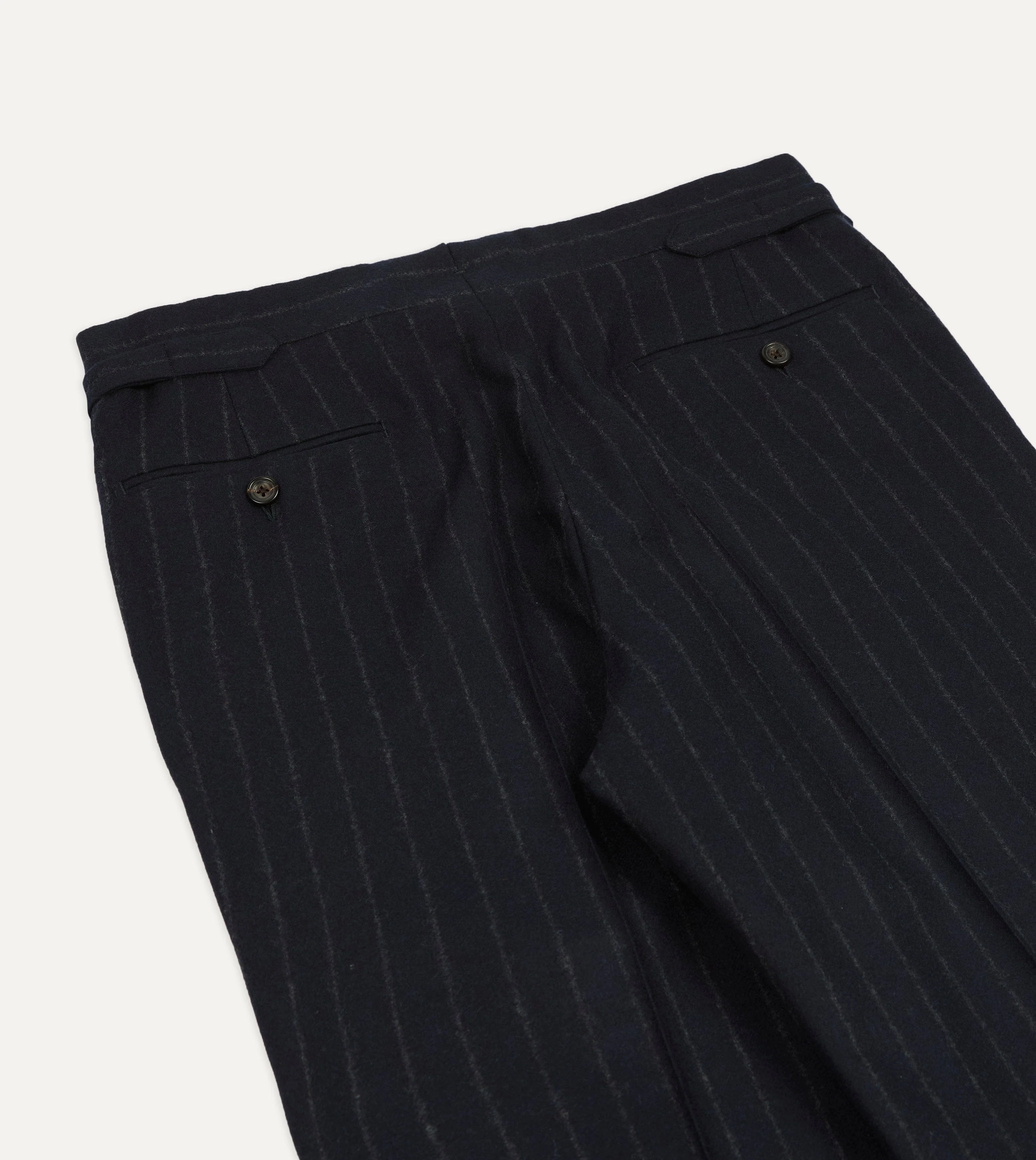 Navy Chalkstripe Wool Flannel Single-Pleat Trouser - Image 5