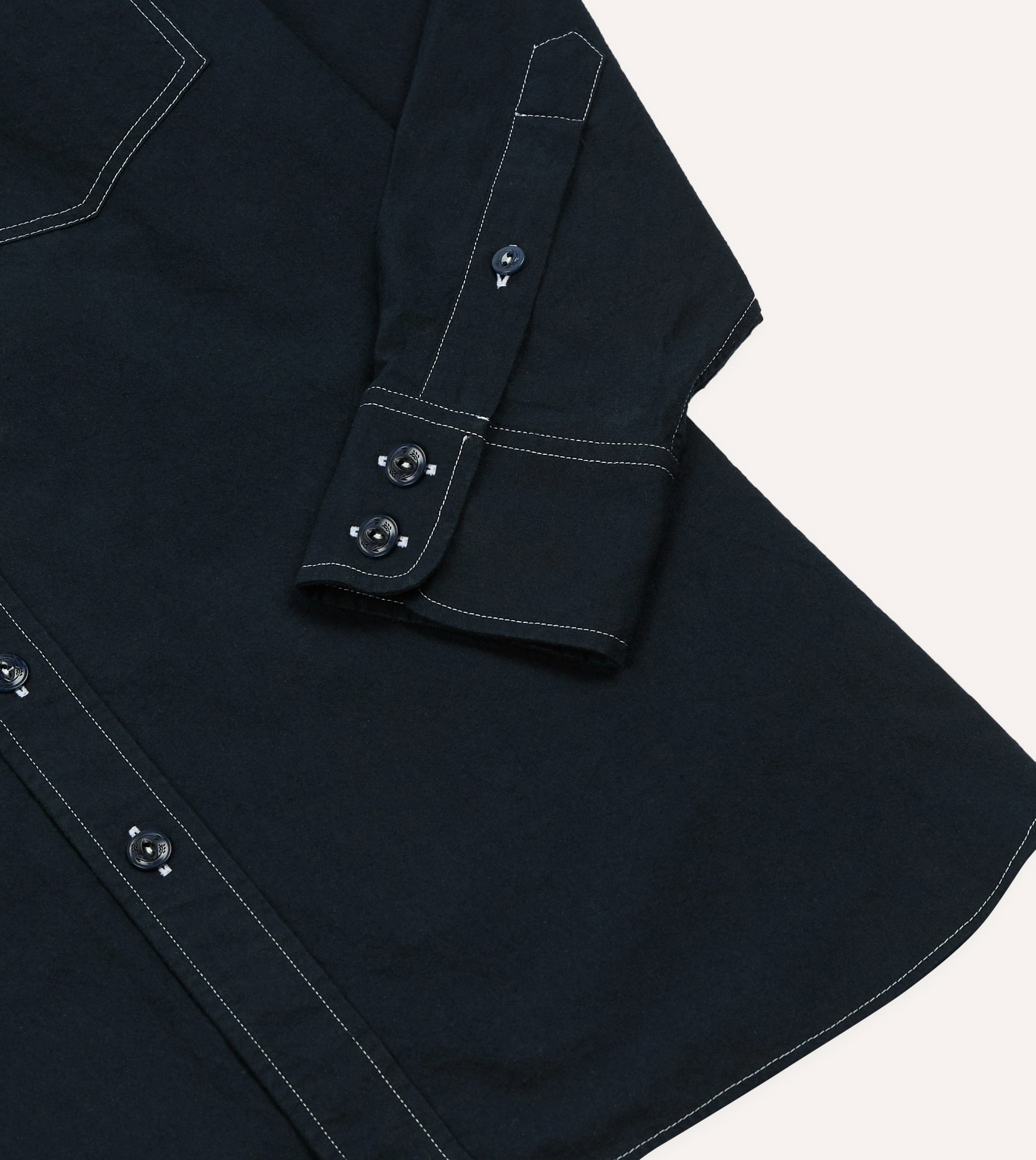 Navy Contrast Stitch Cotton-Linen Two-Pocket Work Shirt - Image 6