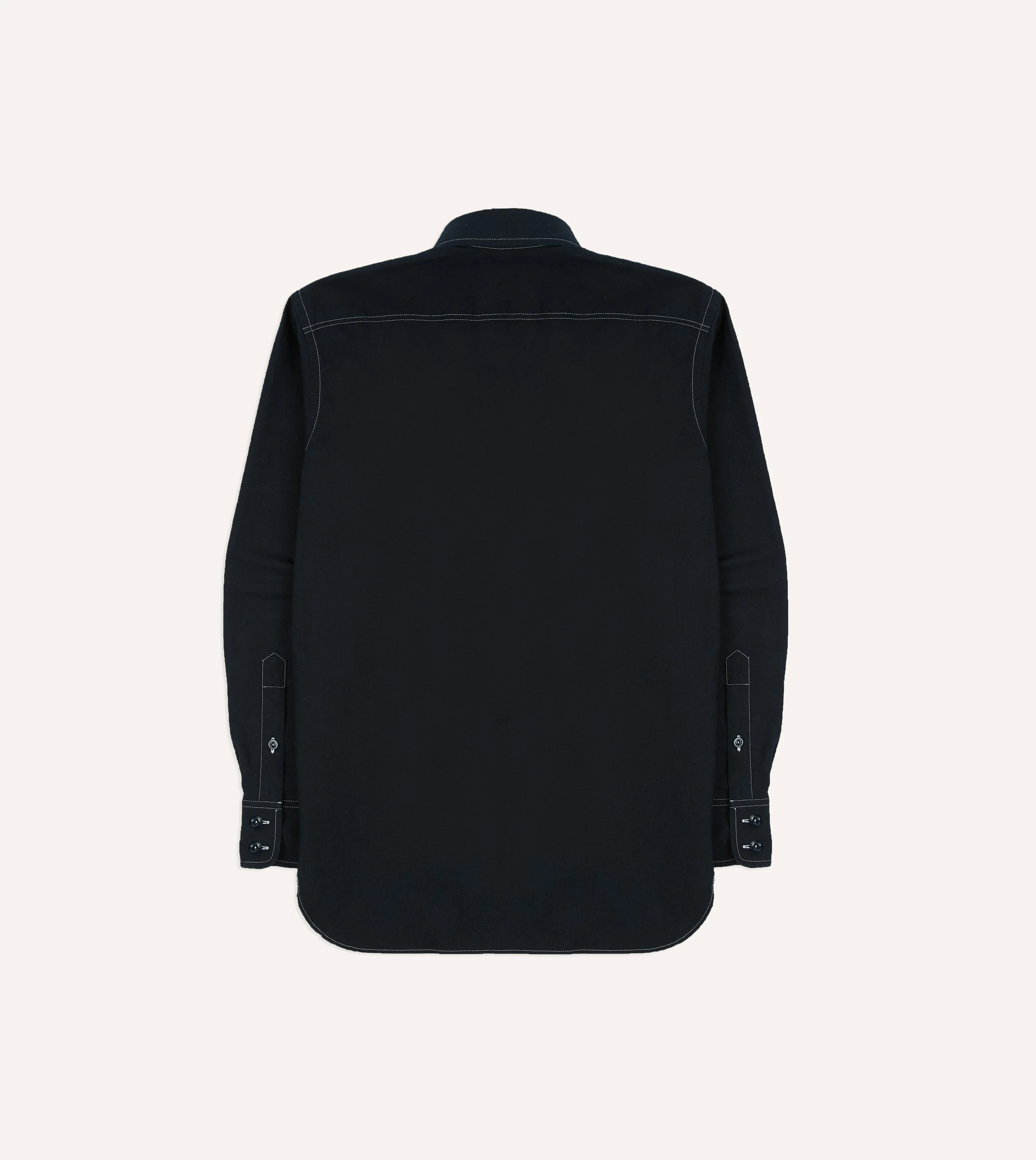 Navy Contrast Stitch Cotton-Linen Two-Pocket Work Shirt - Image 7