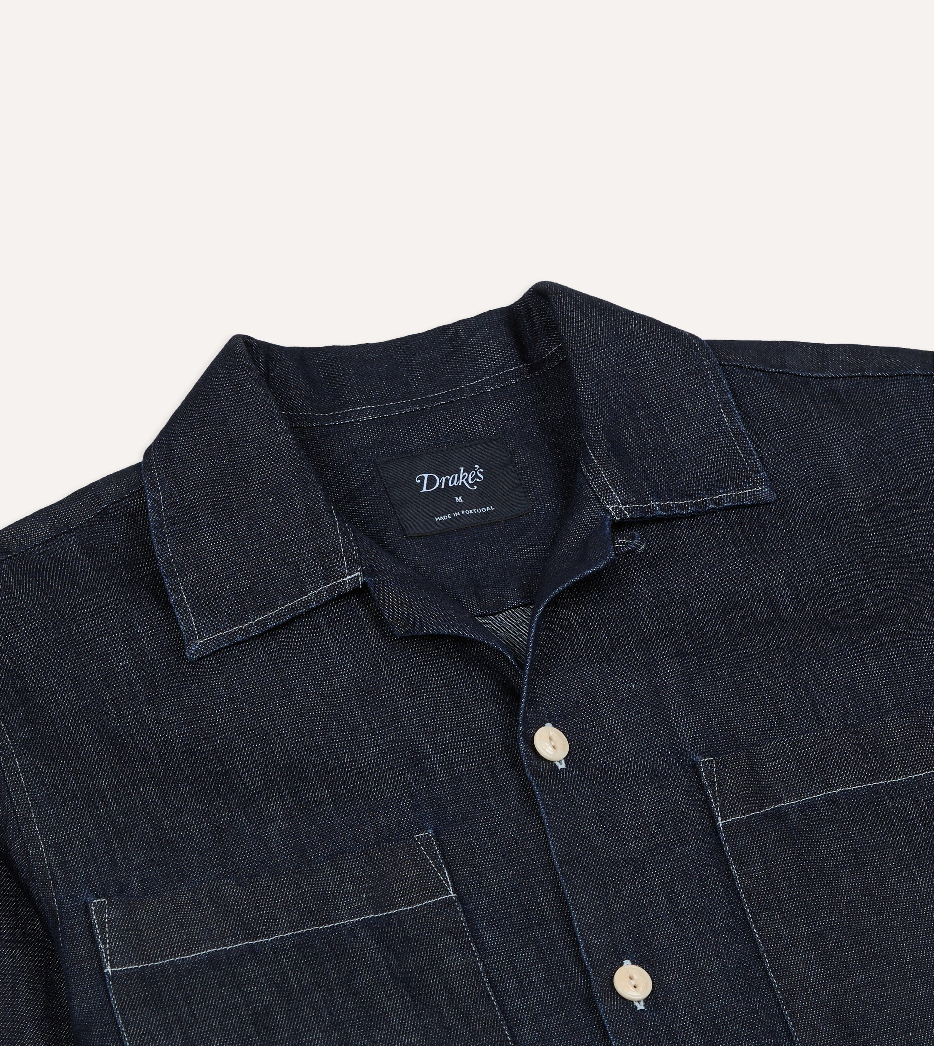 Navy Cotton-Hemp Denim Camp Collar Work Shirt - Image 3
