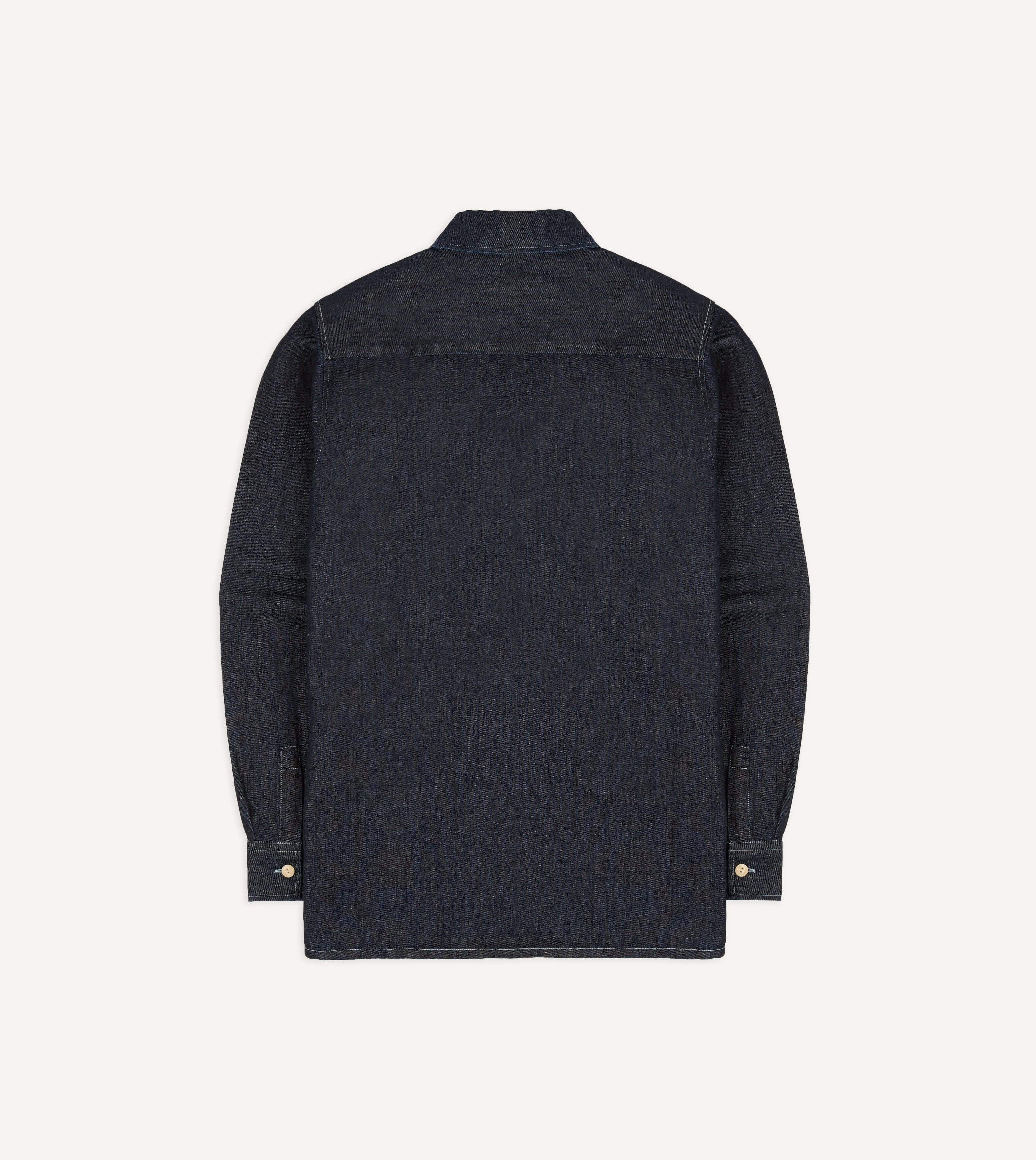 Navy Cotton-Hemp Denim Camp Collar Work Shirt - Image 8