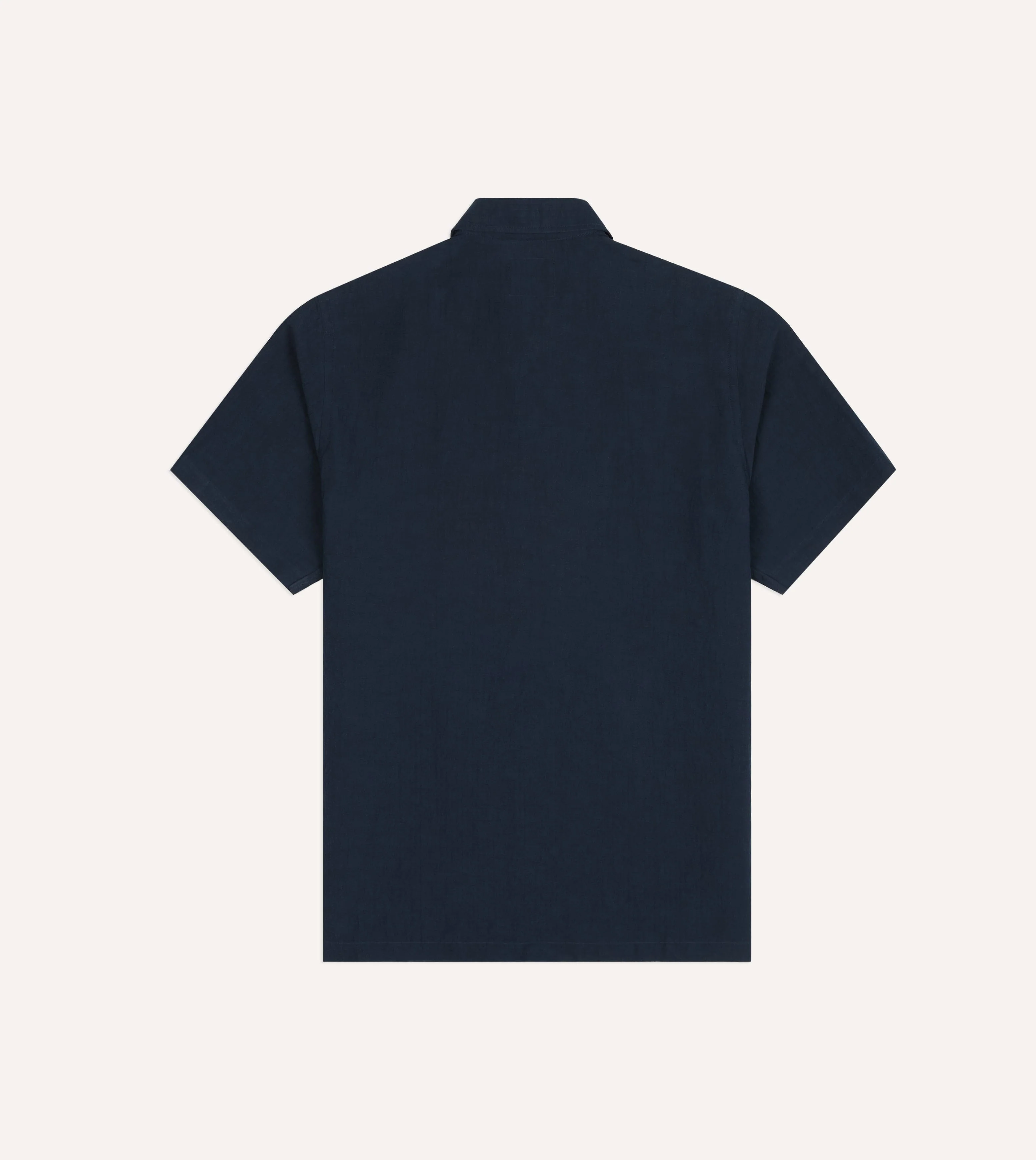 Navy Cotton-Linen Camp Collar Three Pocket Short Sleeve Shirt - Image 6