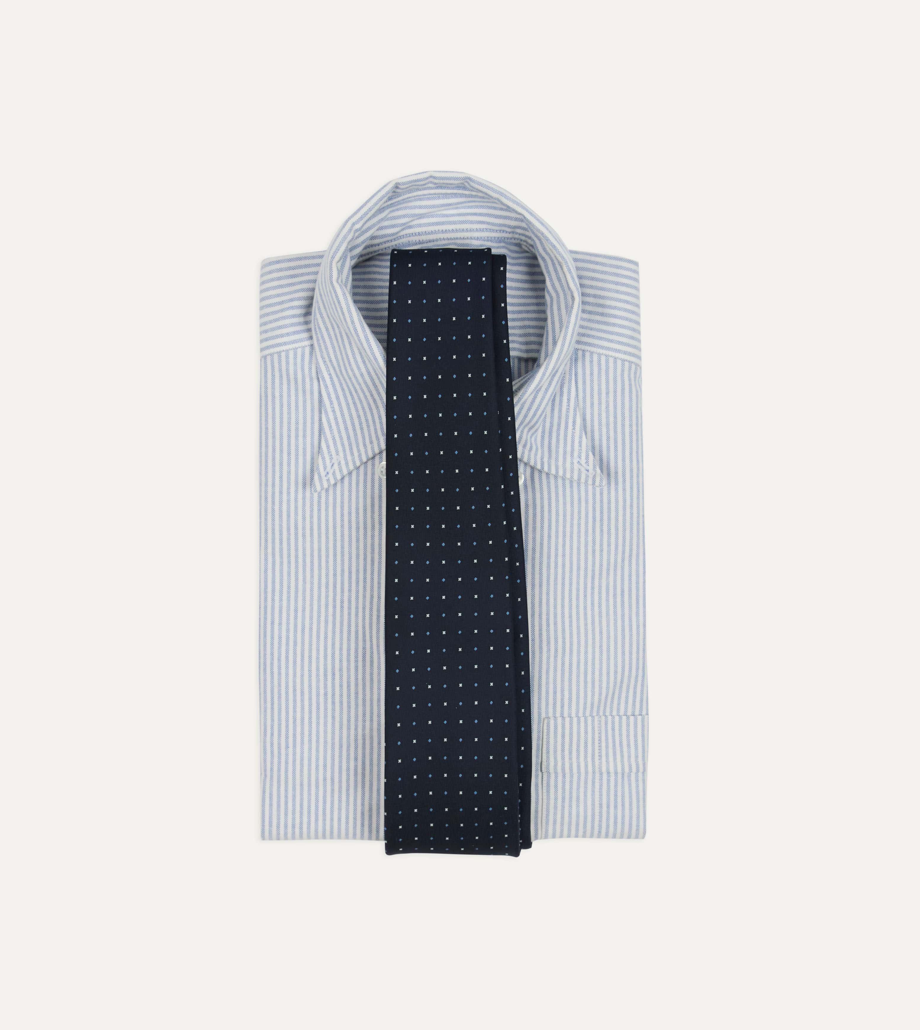 Navy Crosses Print Silk Self Tipped Tie - Image 2