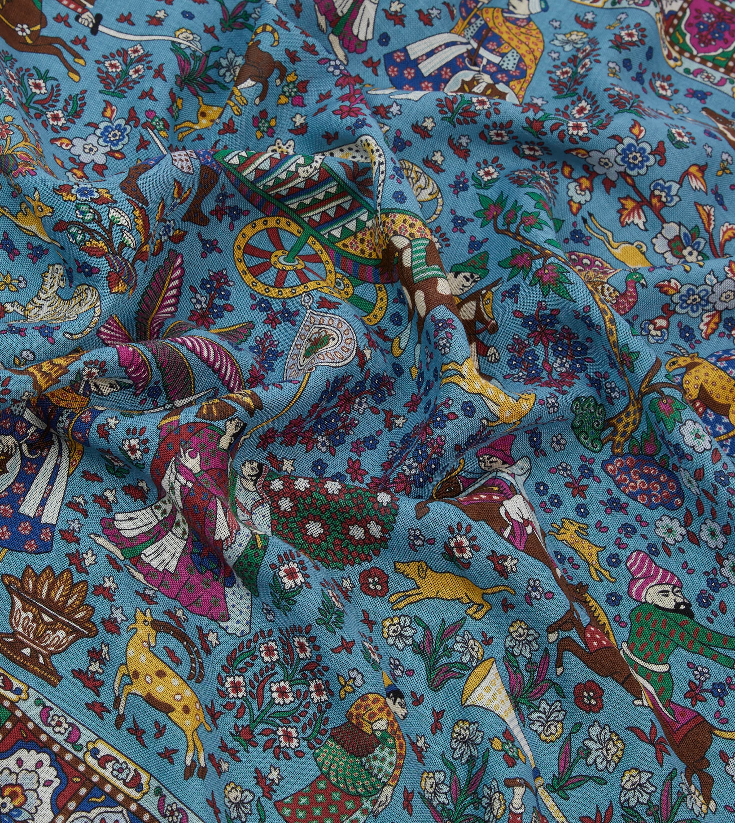 Navy Floral Mughal Print Wool-Silk Bandana - Image 2