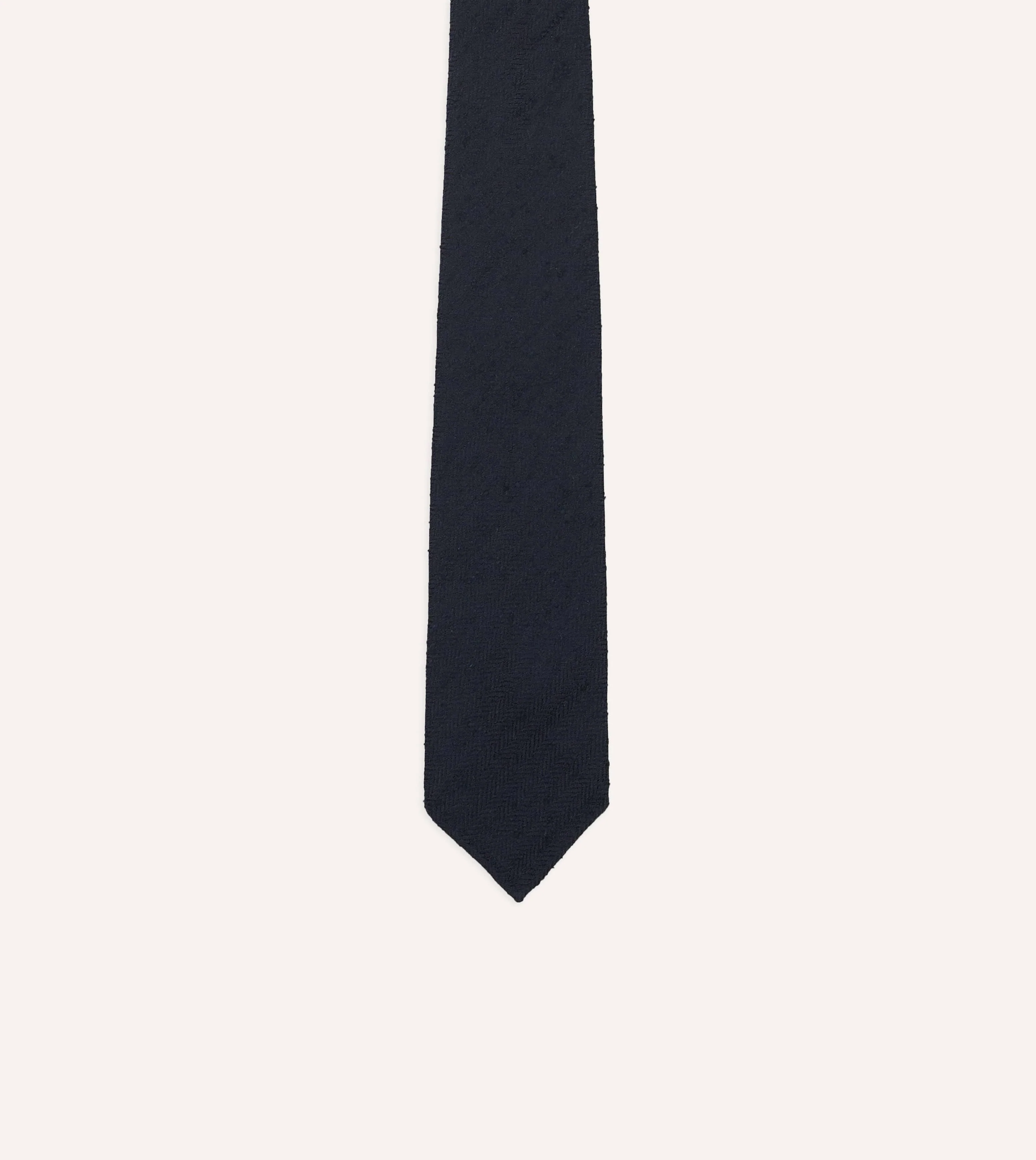 Navy Herringbone Shantung Silk Hand-Rolled Tie - Image 3