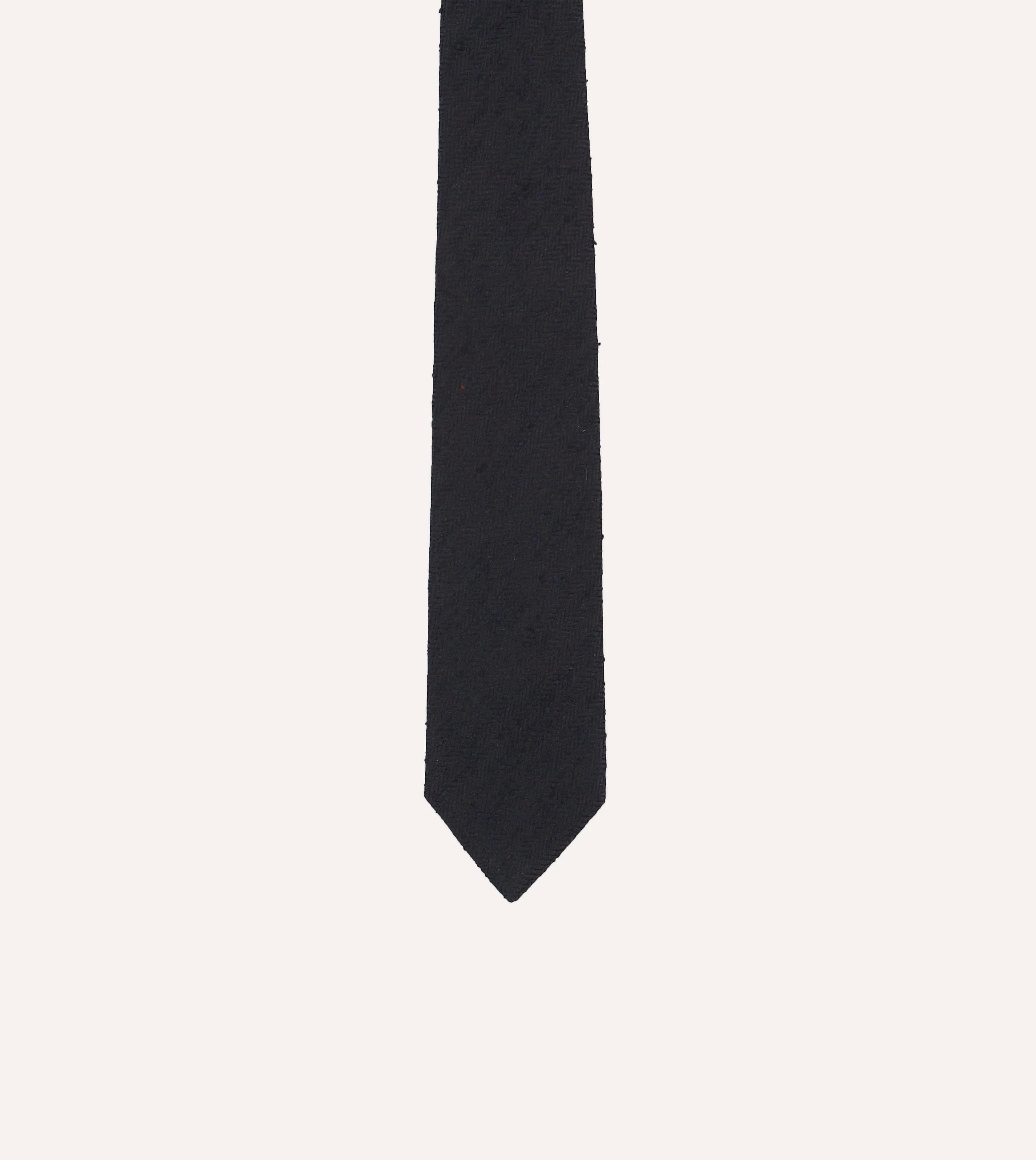 Navy Herringbone Shantung Silk Tipped Tie - Image 3