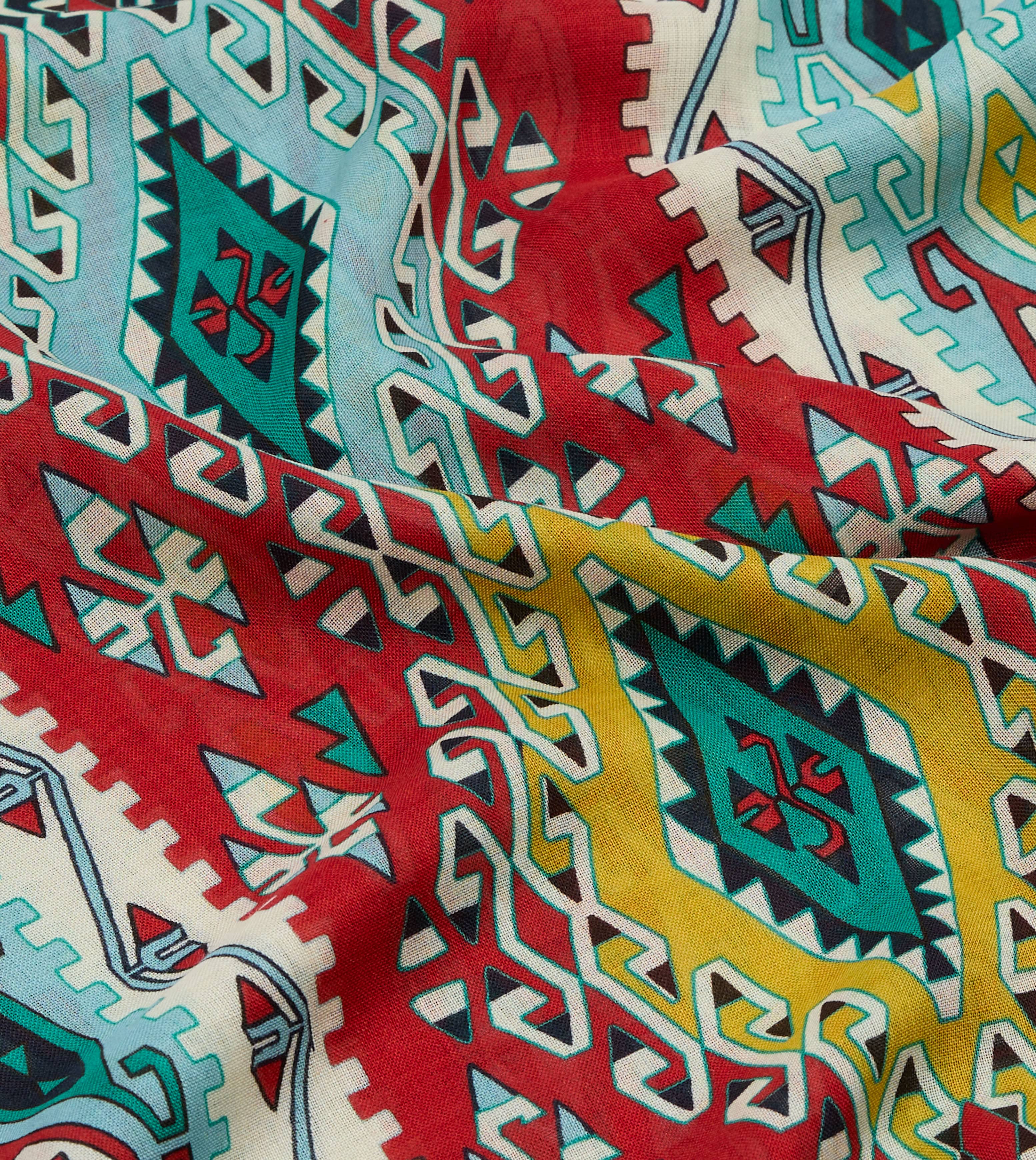 Navy Kilim Print Tubular Wool Silk Scarf - Image 2