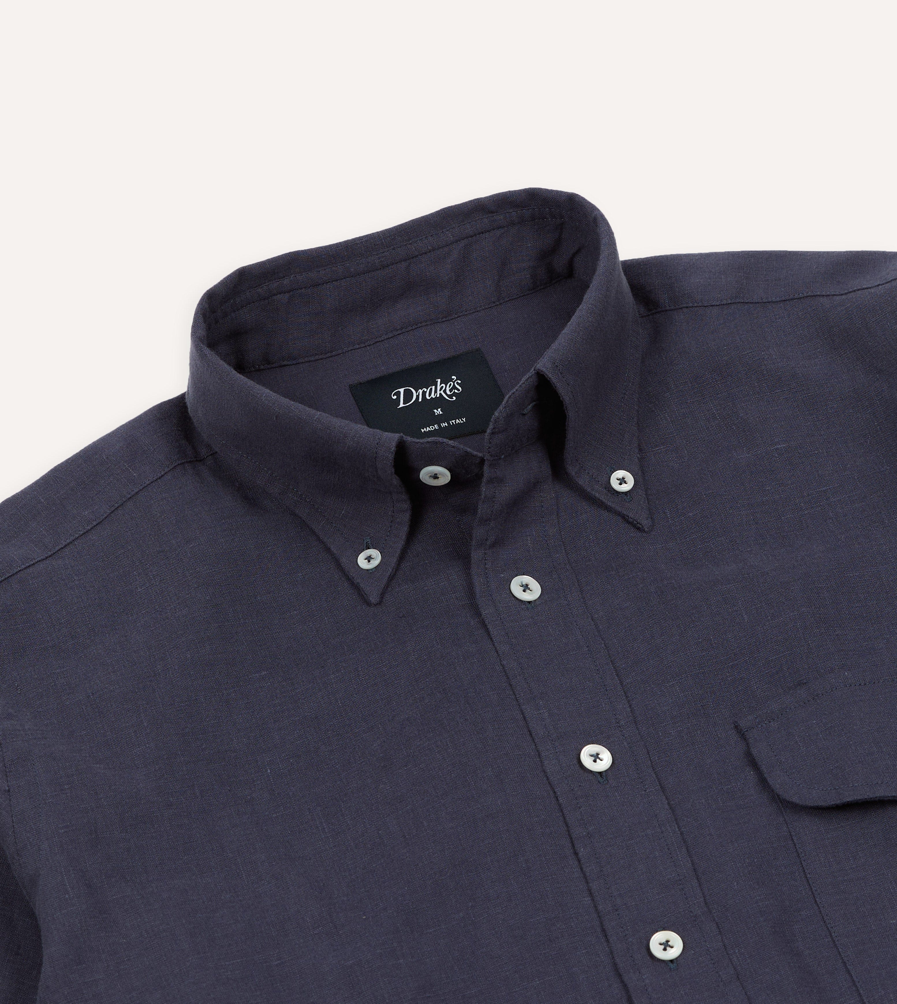 Navy Linen Button-Down Collar Shirt - Image 4