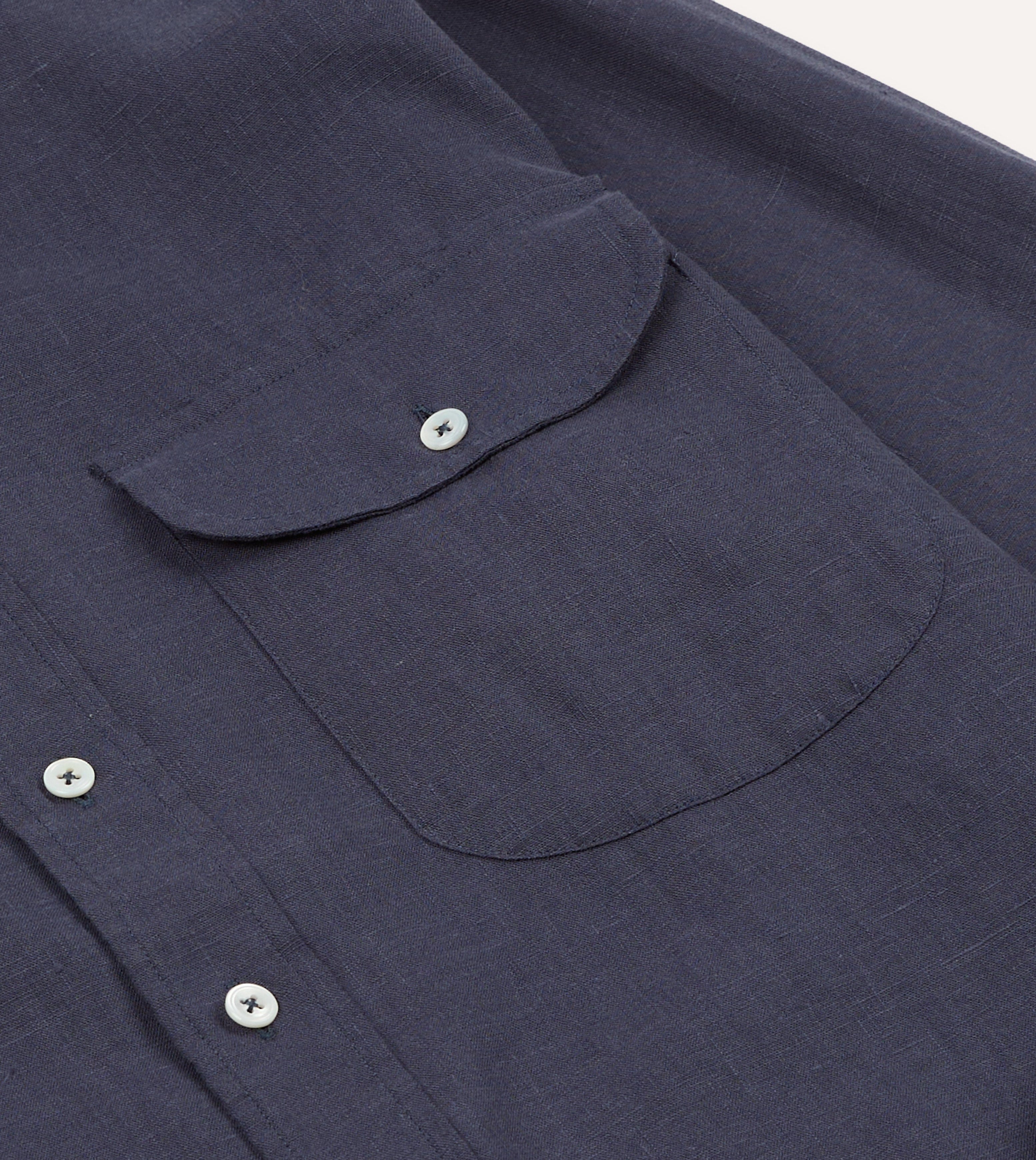 Navy Linen Button-Down Collar Shirt - Image 5