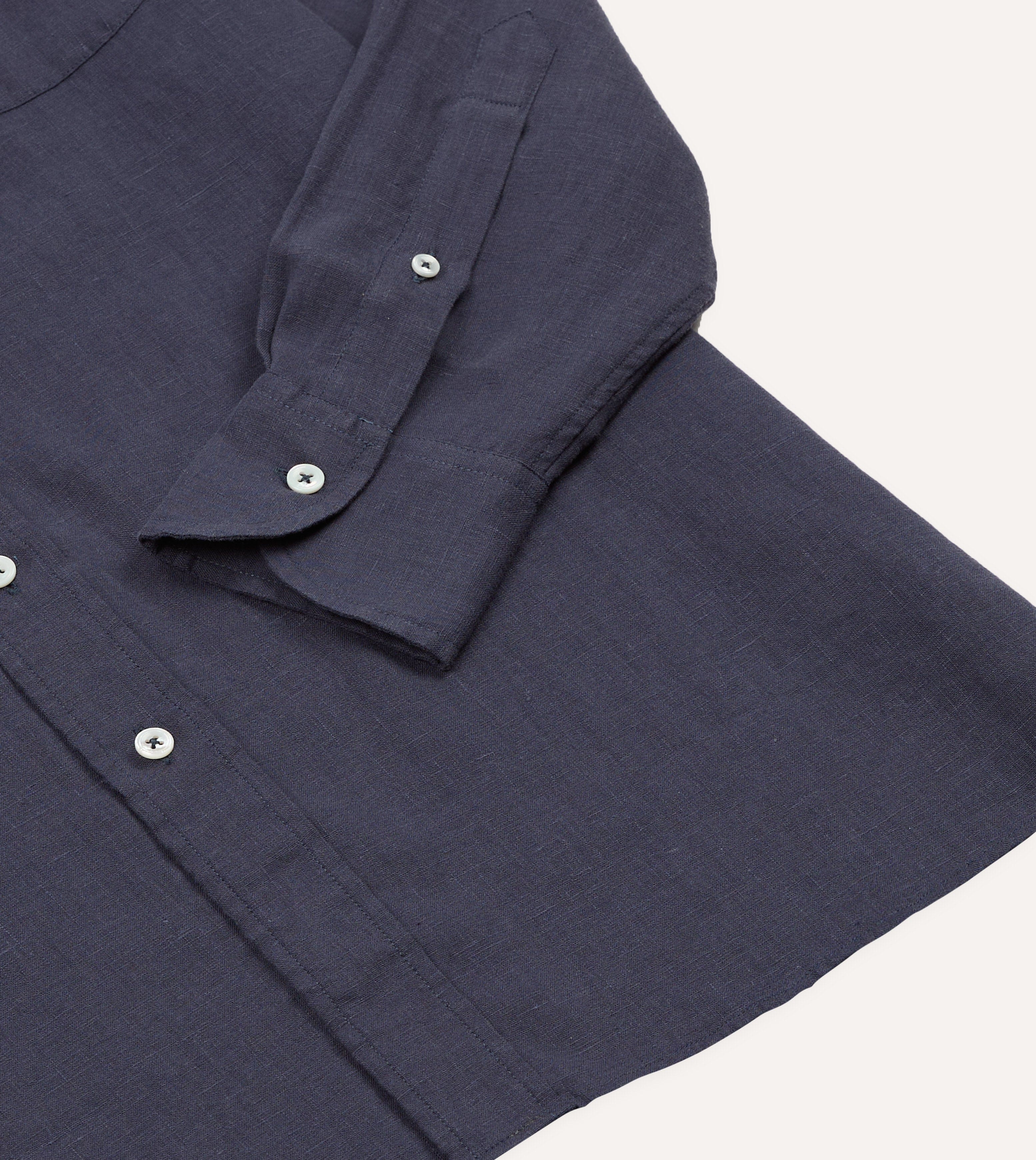 Navy Linen Button-Down Collar Shirt - Image 6