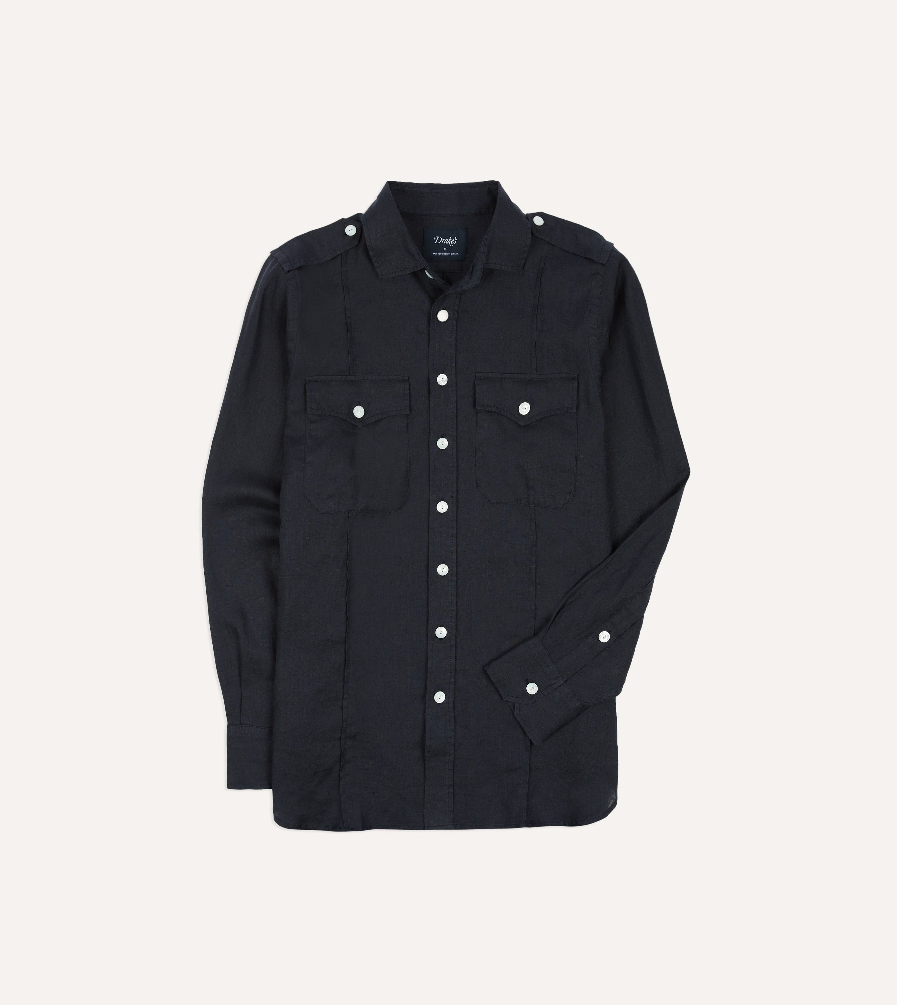Navy Linen Pintuck Military Shirt - Image 3