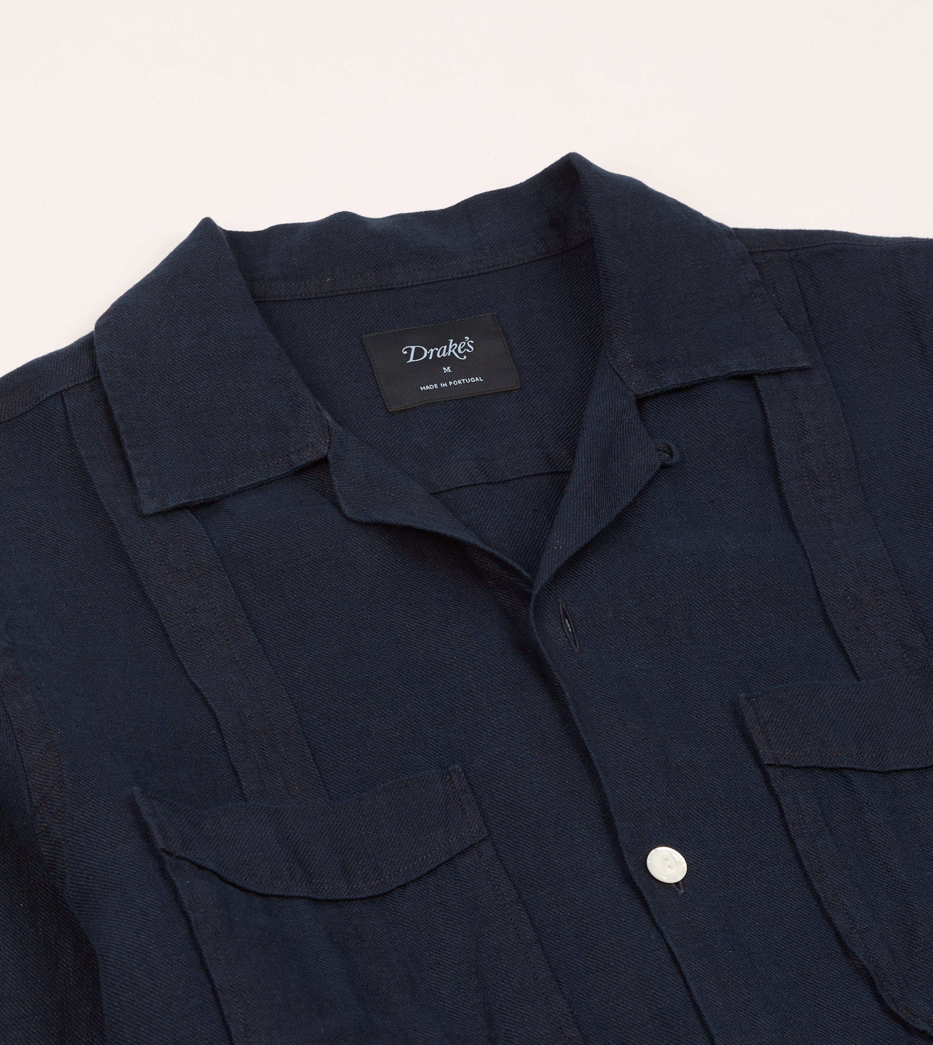 Navy Linen Twill Cuban Shirt - Image 3