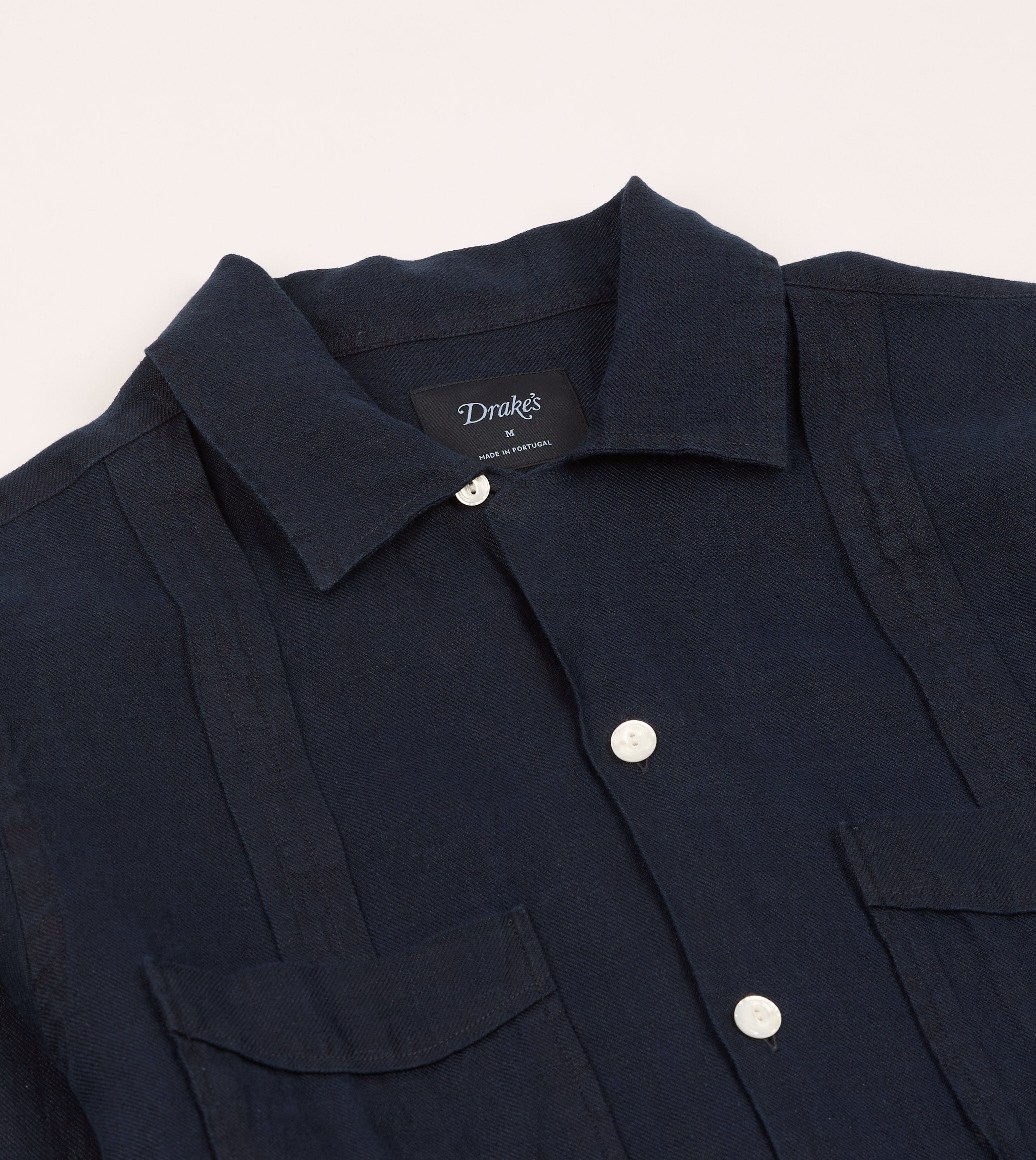 Navy Linen Twill Cuban Shirt - Image 4