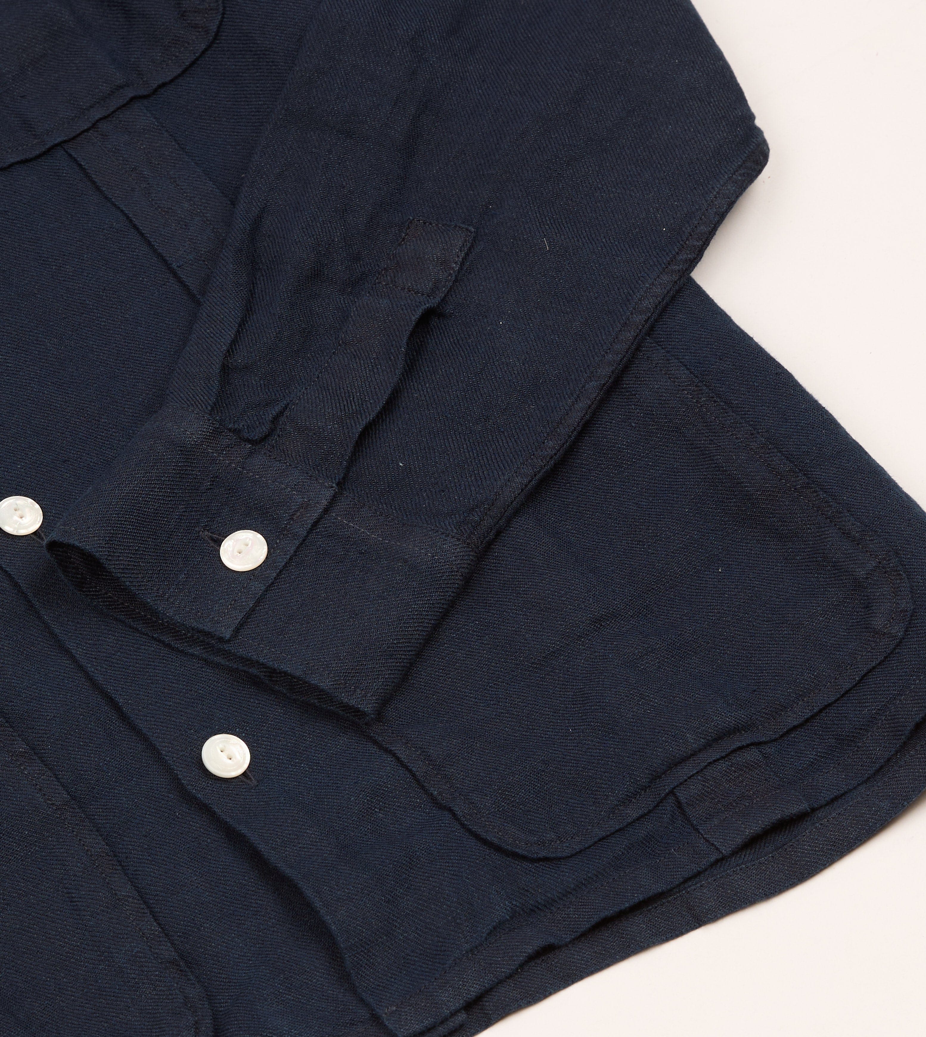 Navy Linen Twill Cuban Shirt - Image 6