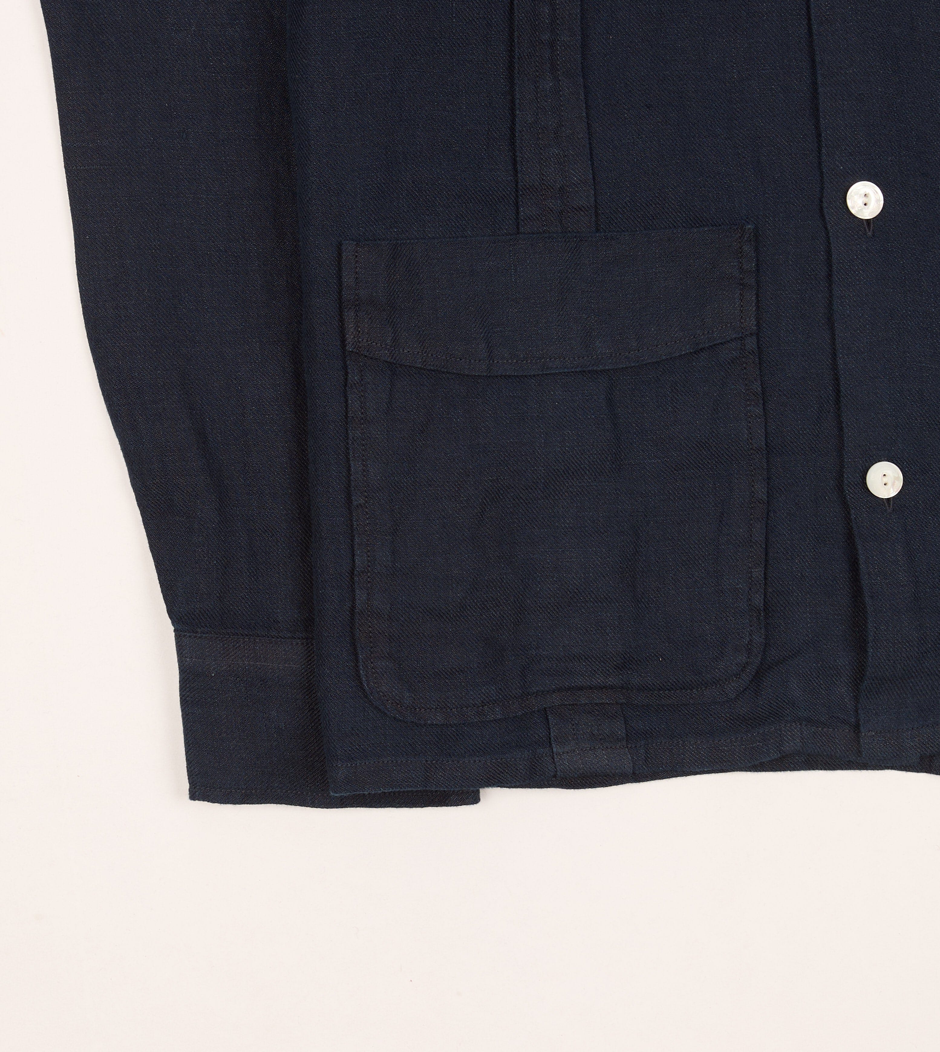 Navy Linen Twill Cuban Shirt - Image 7