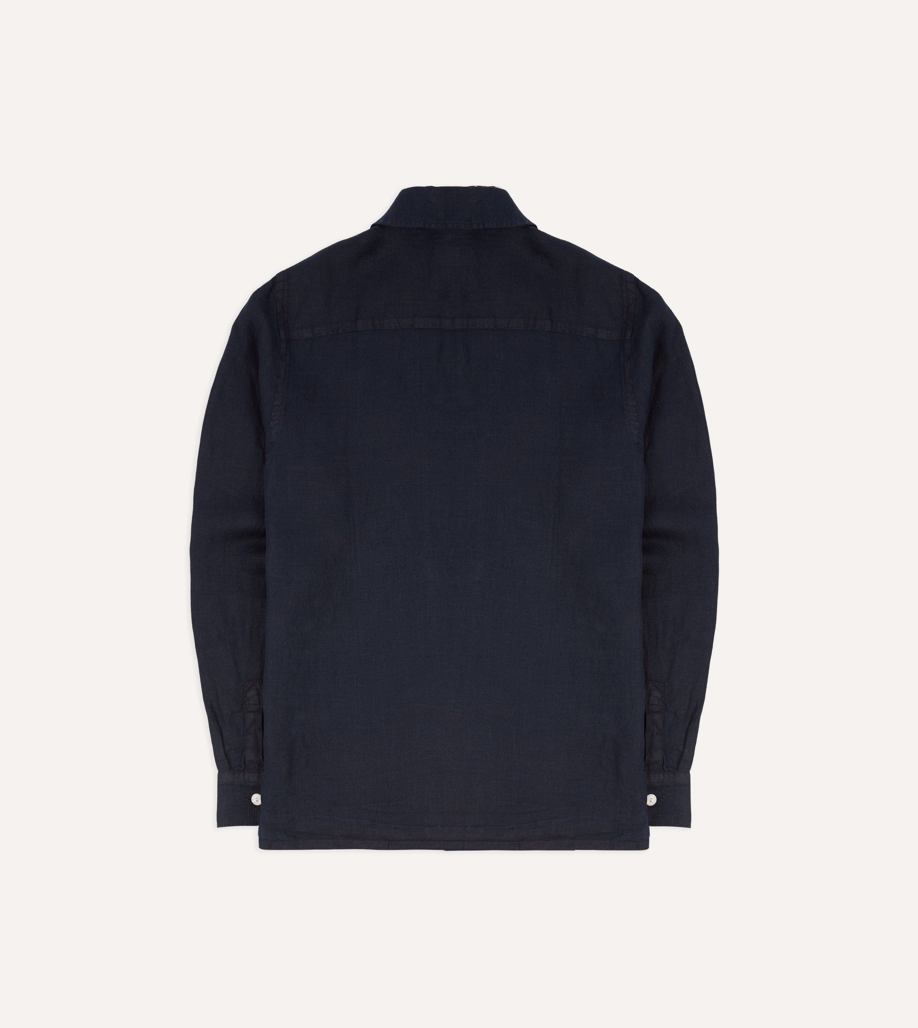 Navy Linen Twill Cuban Shirt - Image 8