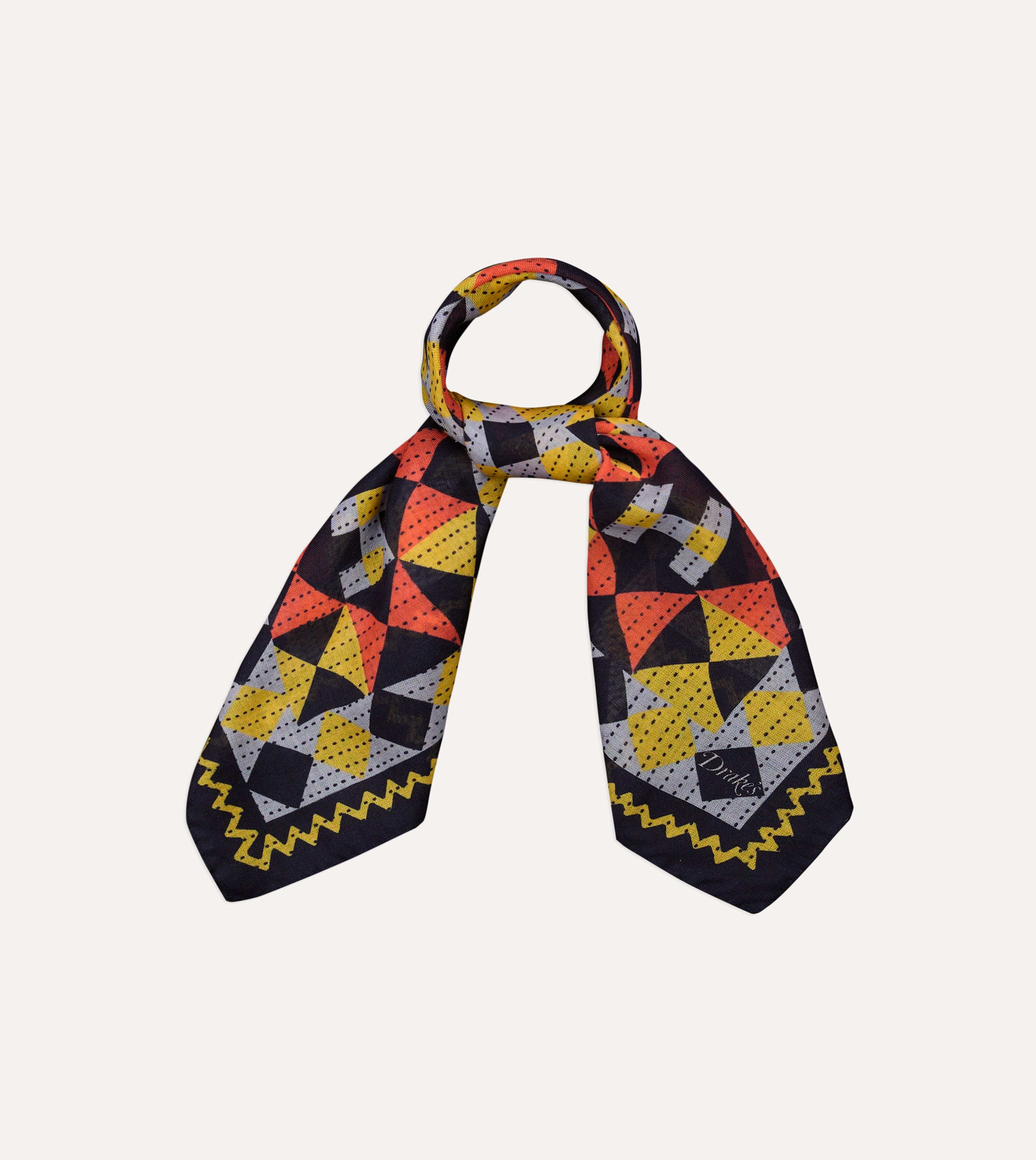 Navy Patchwork Print Wool-Silk Bandana - Image 4