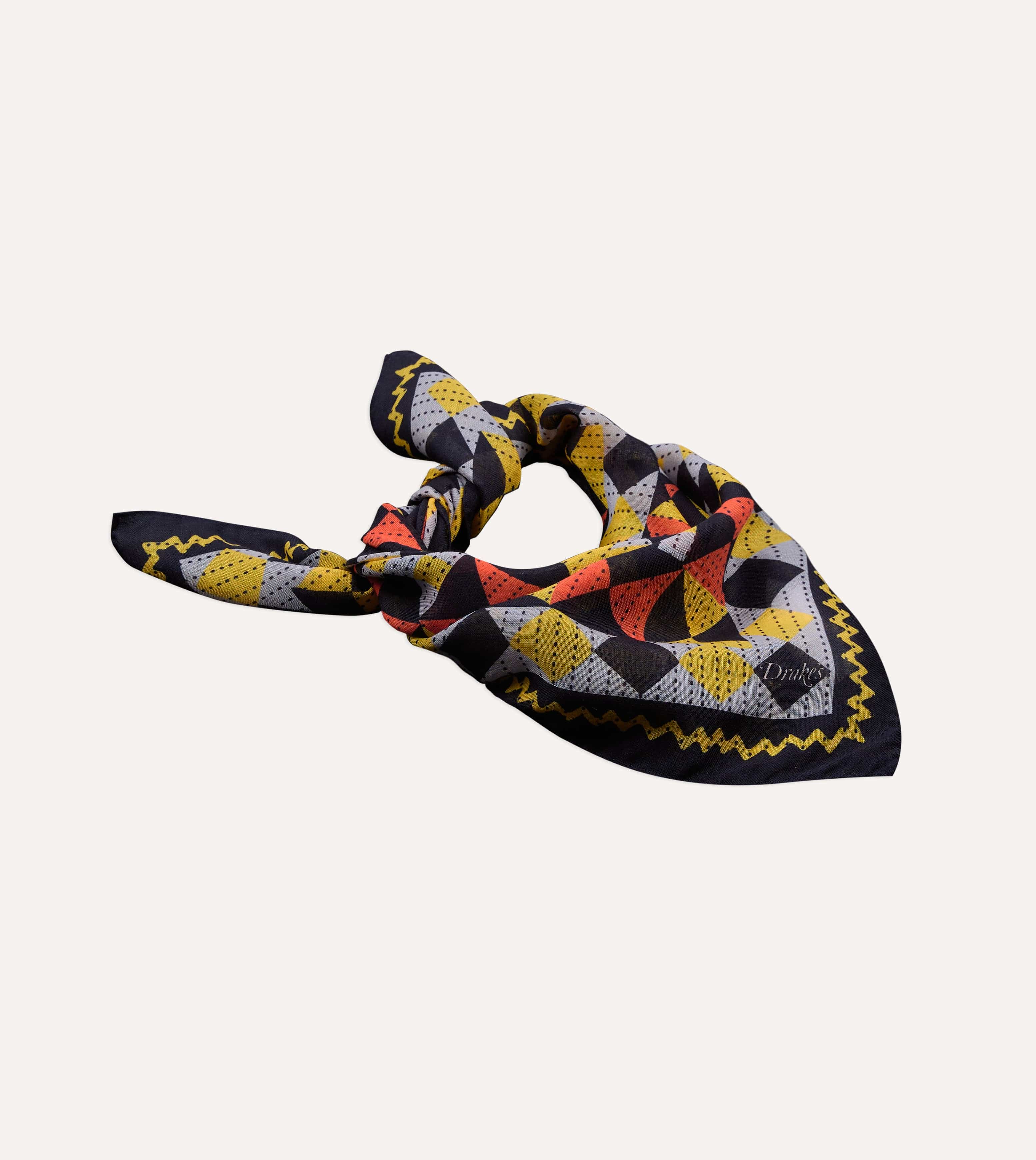 Navy Patchwork Print Wool-Silk Bandana - Image 5