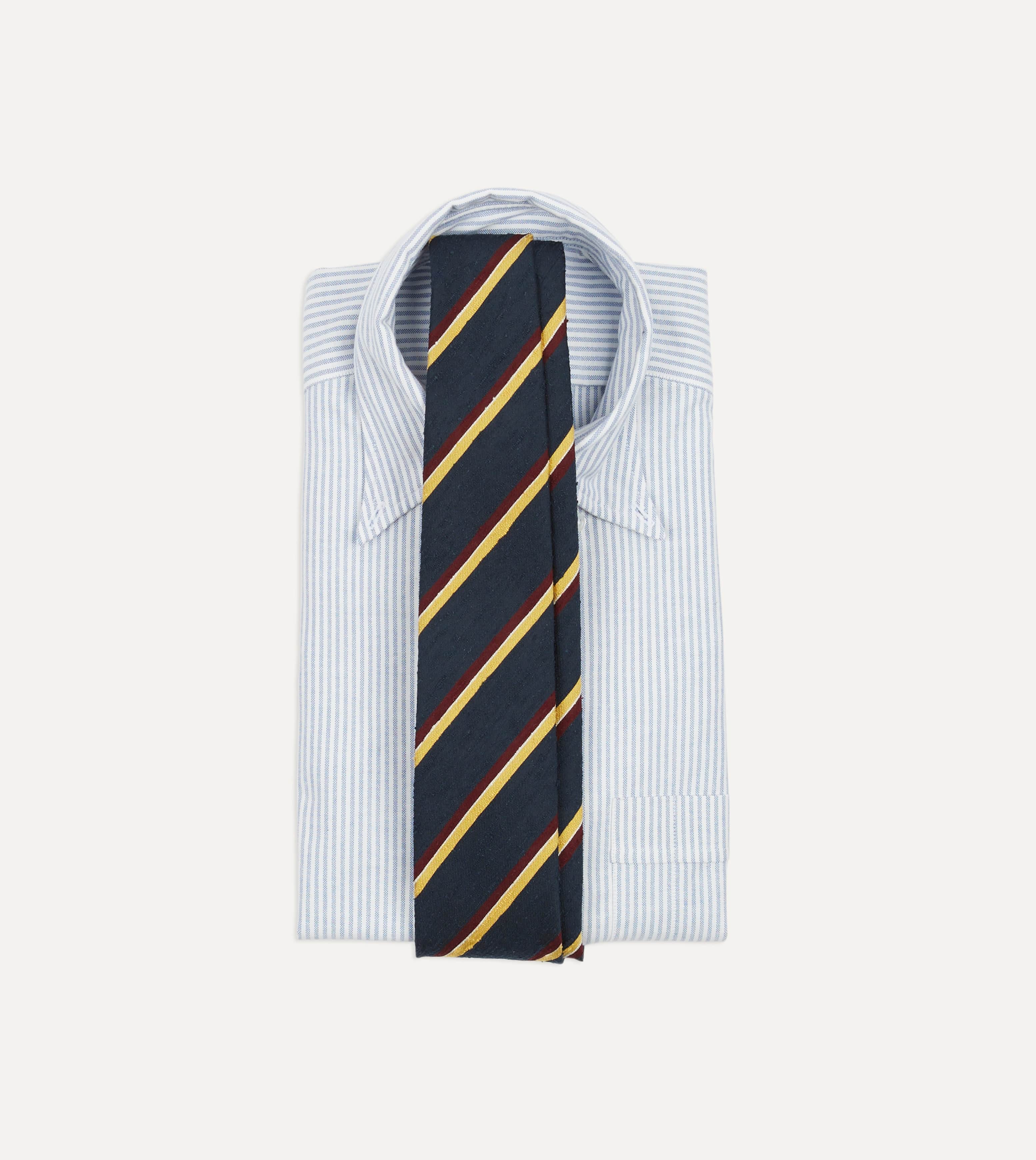 Navy, Red and Yellow Stripe Shantung Silk Tie - Image 2