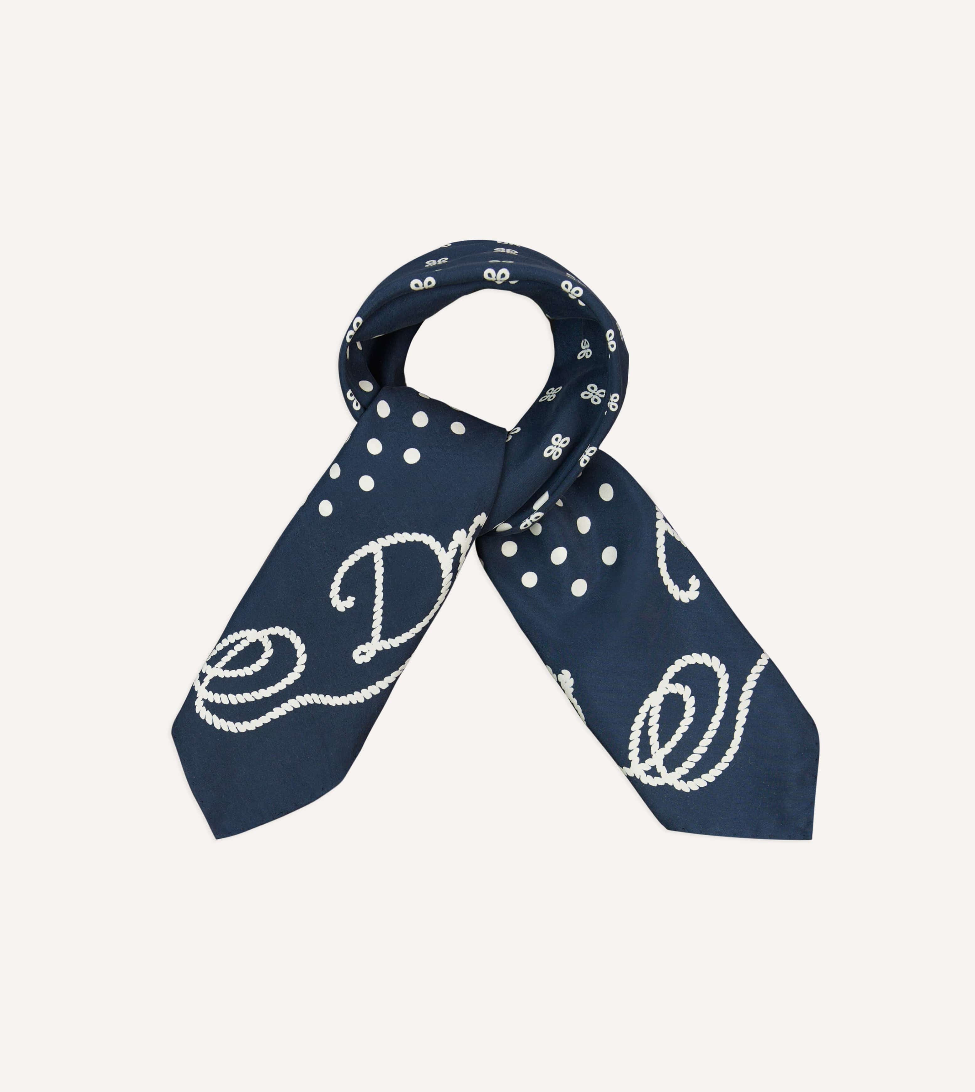 Navy Rope Border Print Silk Bandana - Image 5