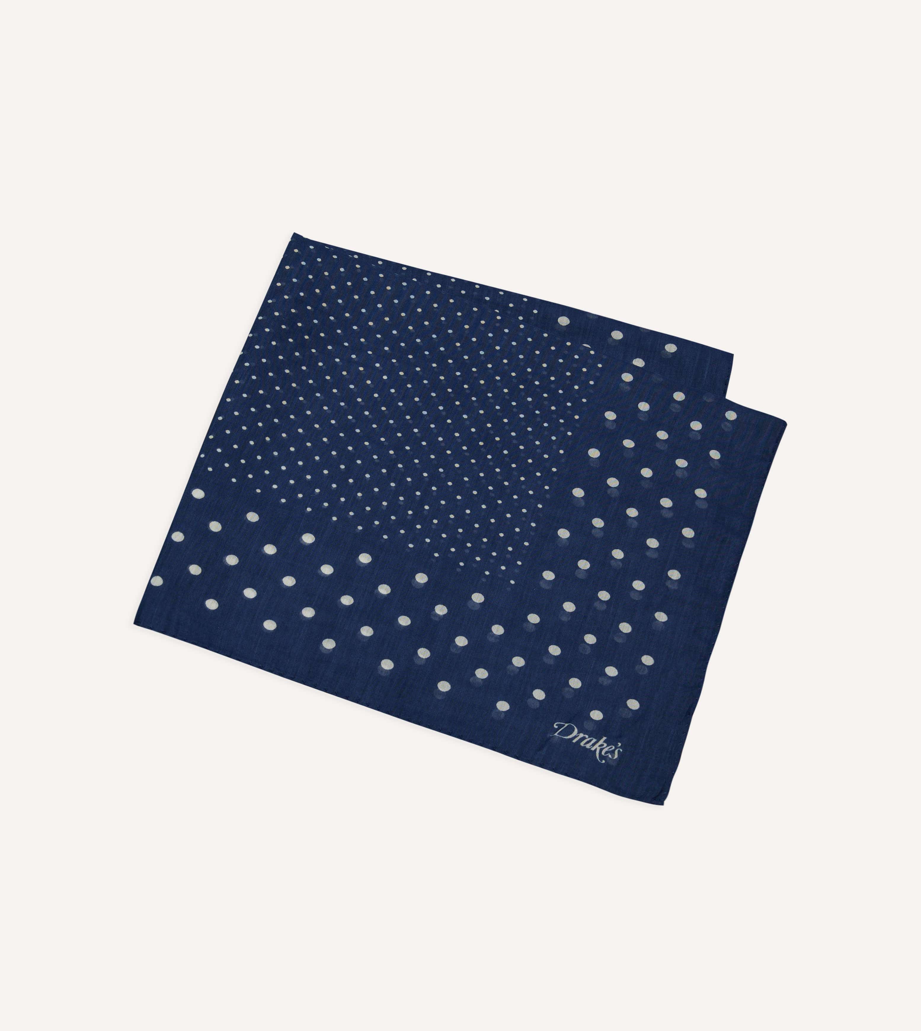 Navy Spot Border Print Cotton-Silk Pocket Square - Image 3