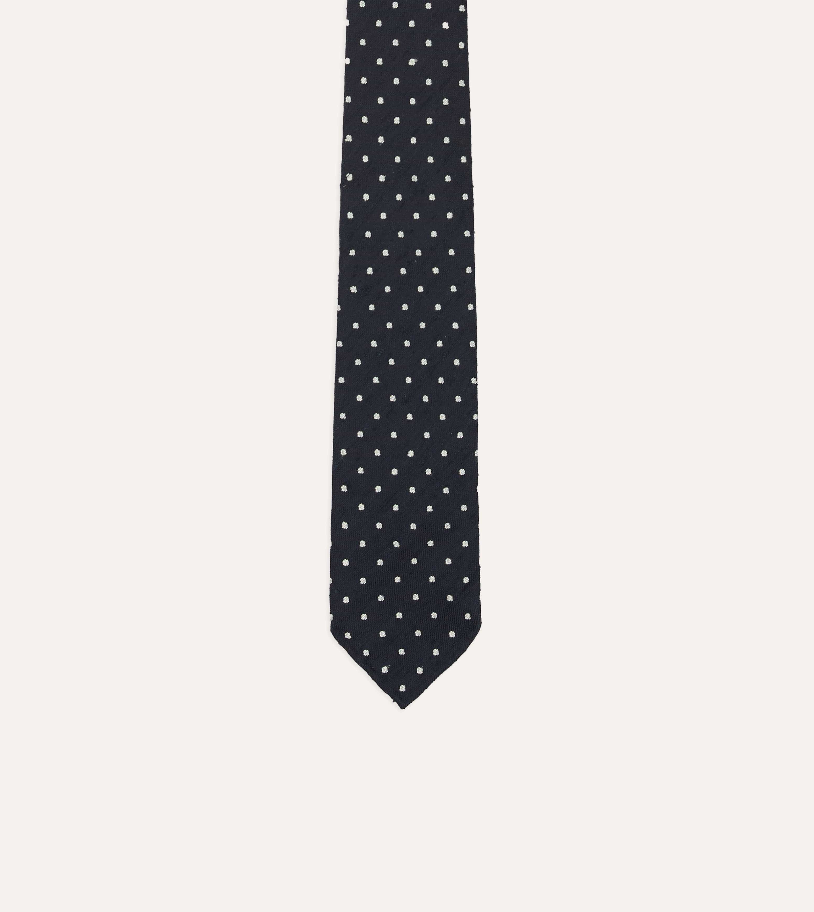 Navy Spots Shantung Silk Hand-Rolled Tie - Image 3