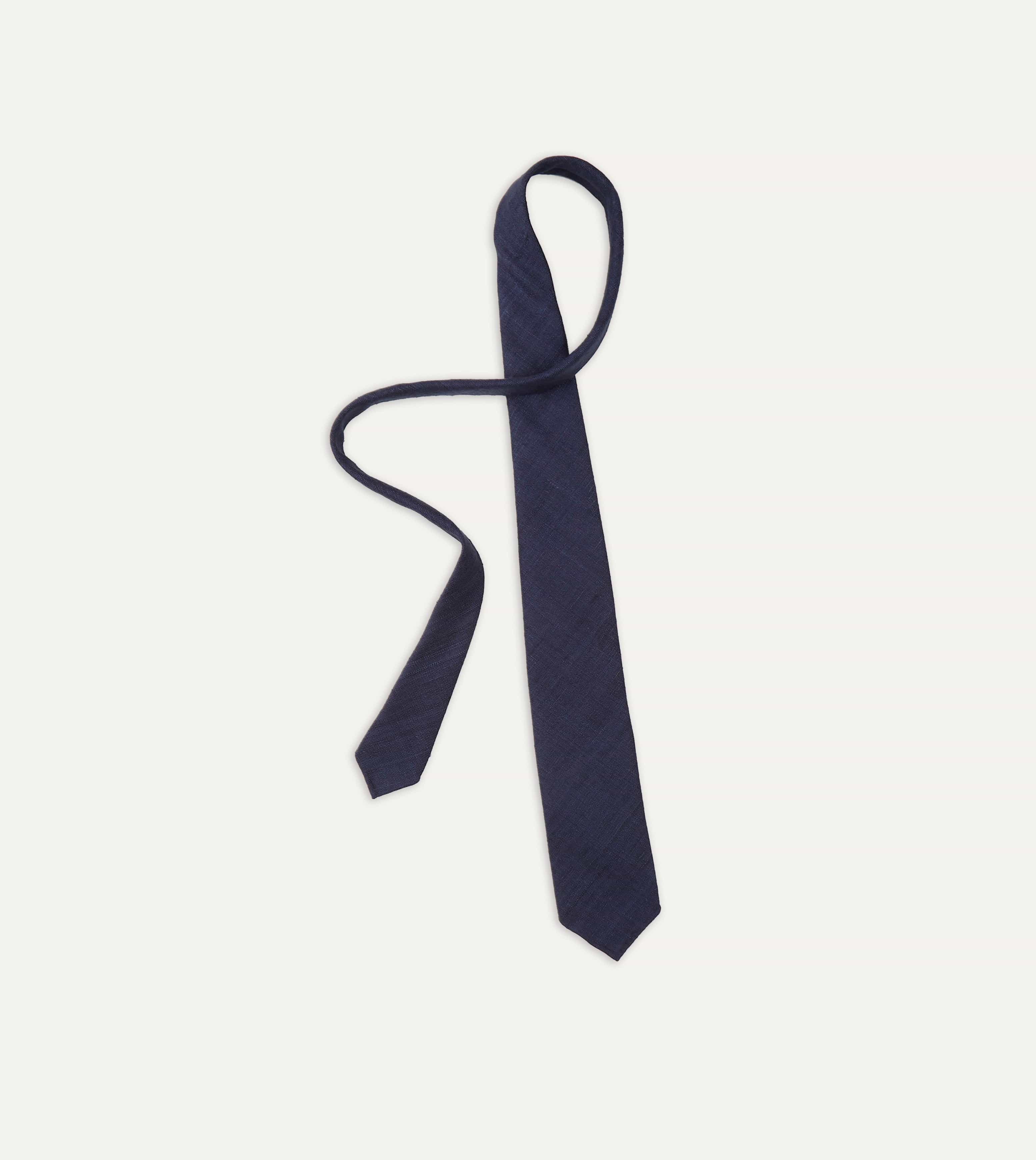 Navy Tussah Hand Rolled Silk Tie - Image 4