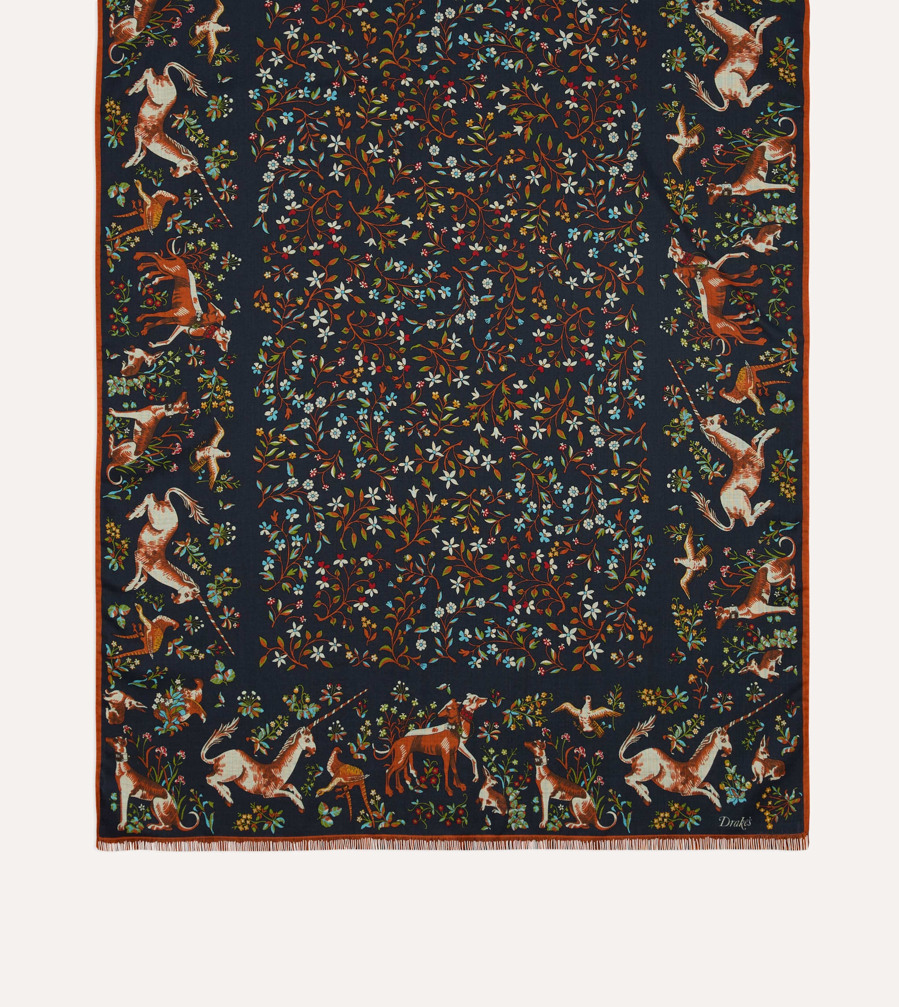 Navy Unicorn Garden Print Tubular Wool-Silk Scarf - Image 5