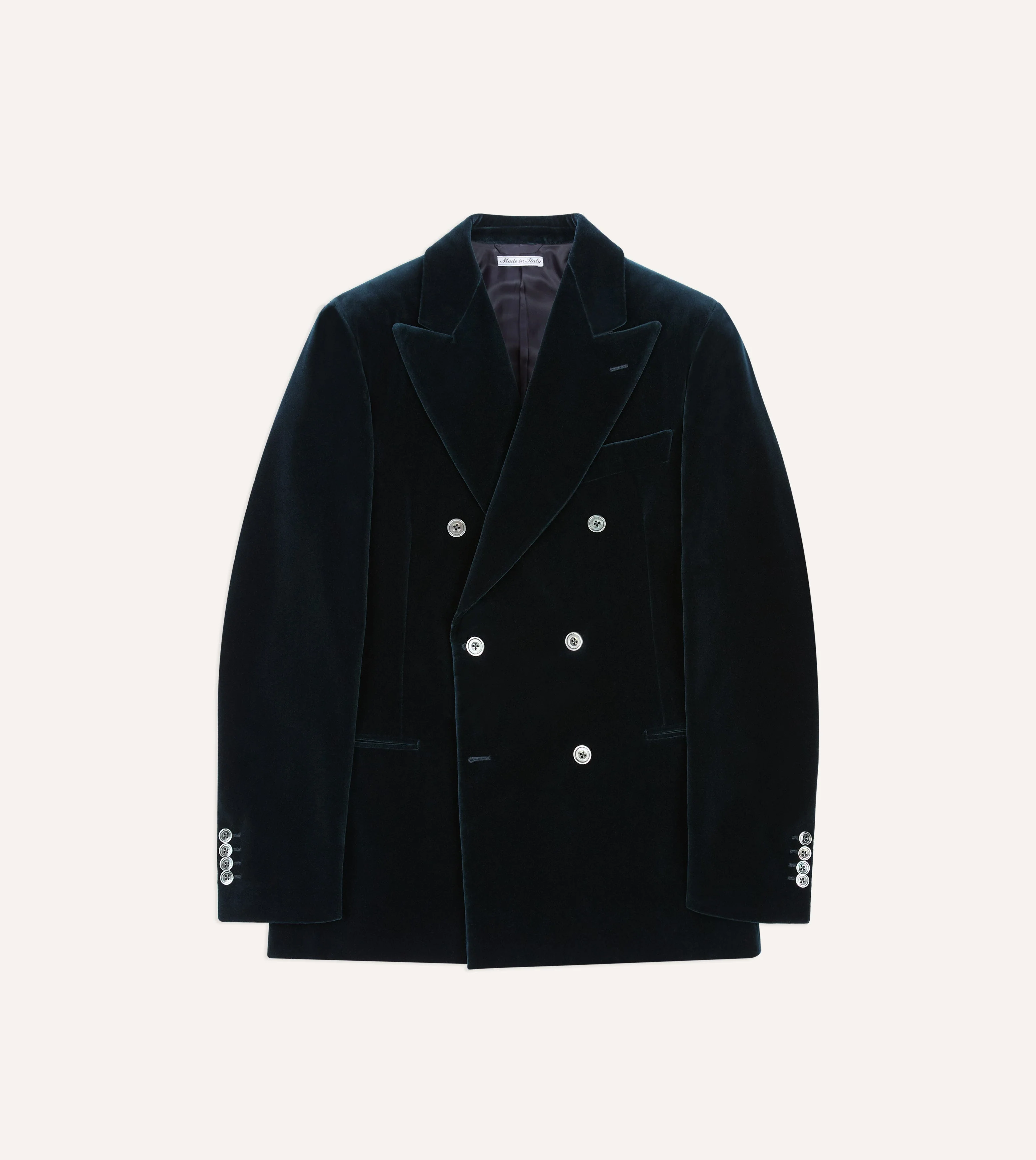 Navy Velvet Double-Breasted Blazer