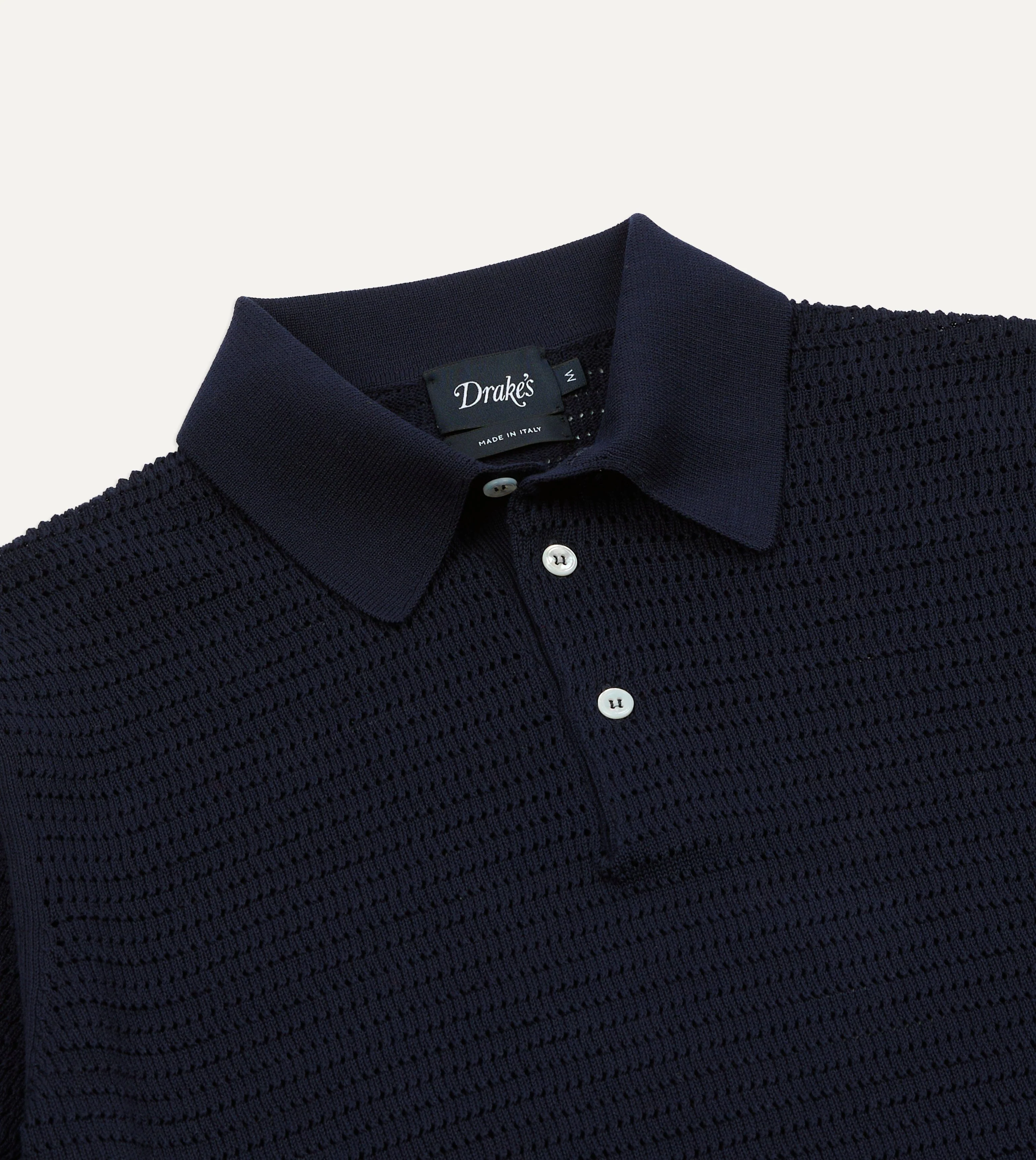 Navy Waffle Knit Cotton Short-Sleeve Polo Shirt - Image 4