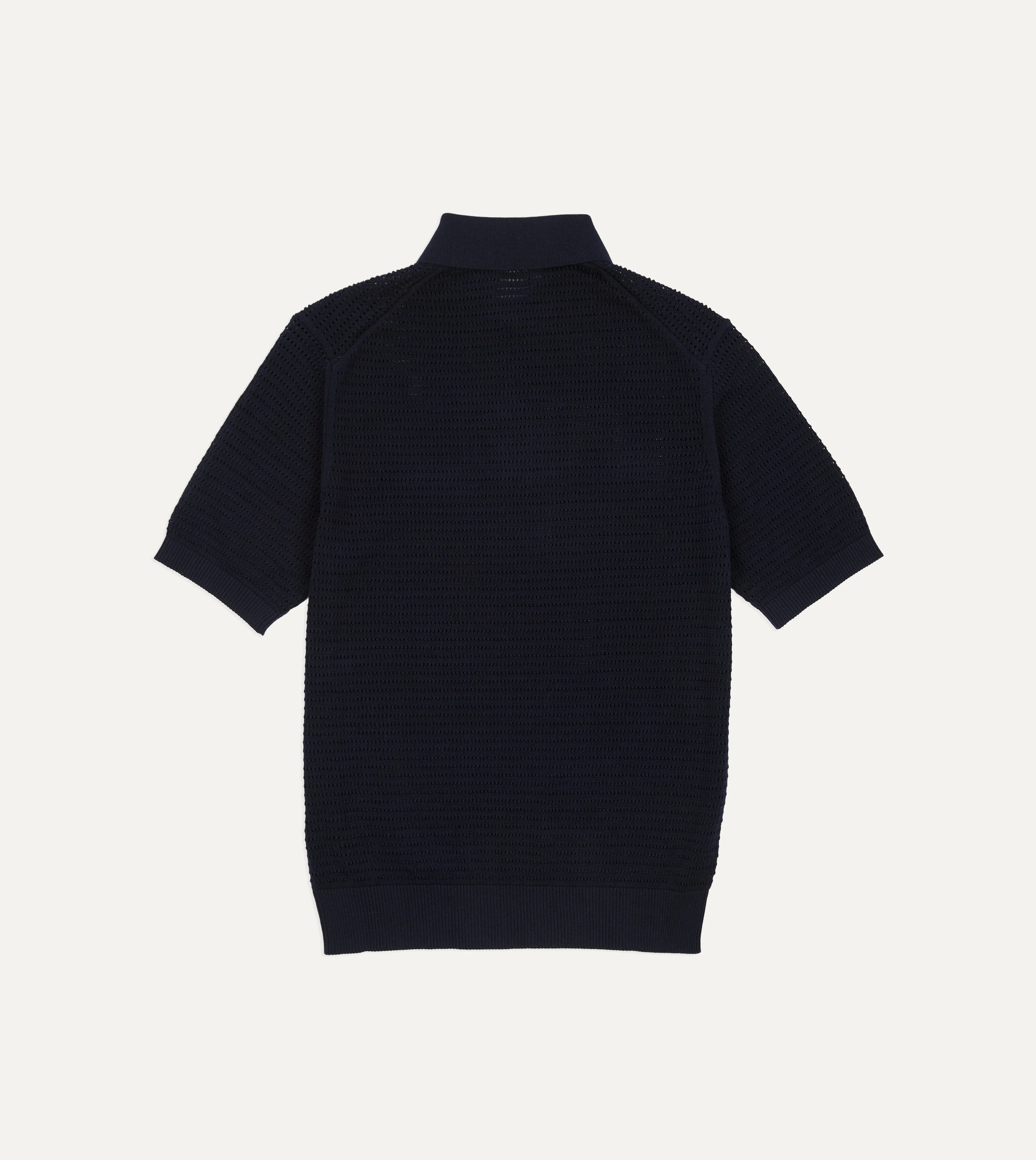 Navy Waffle Knit Cotton Short-Sleeve Polo Shirt - Image 5