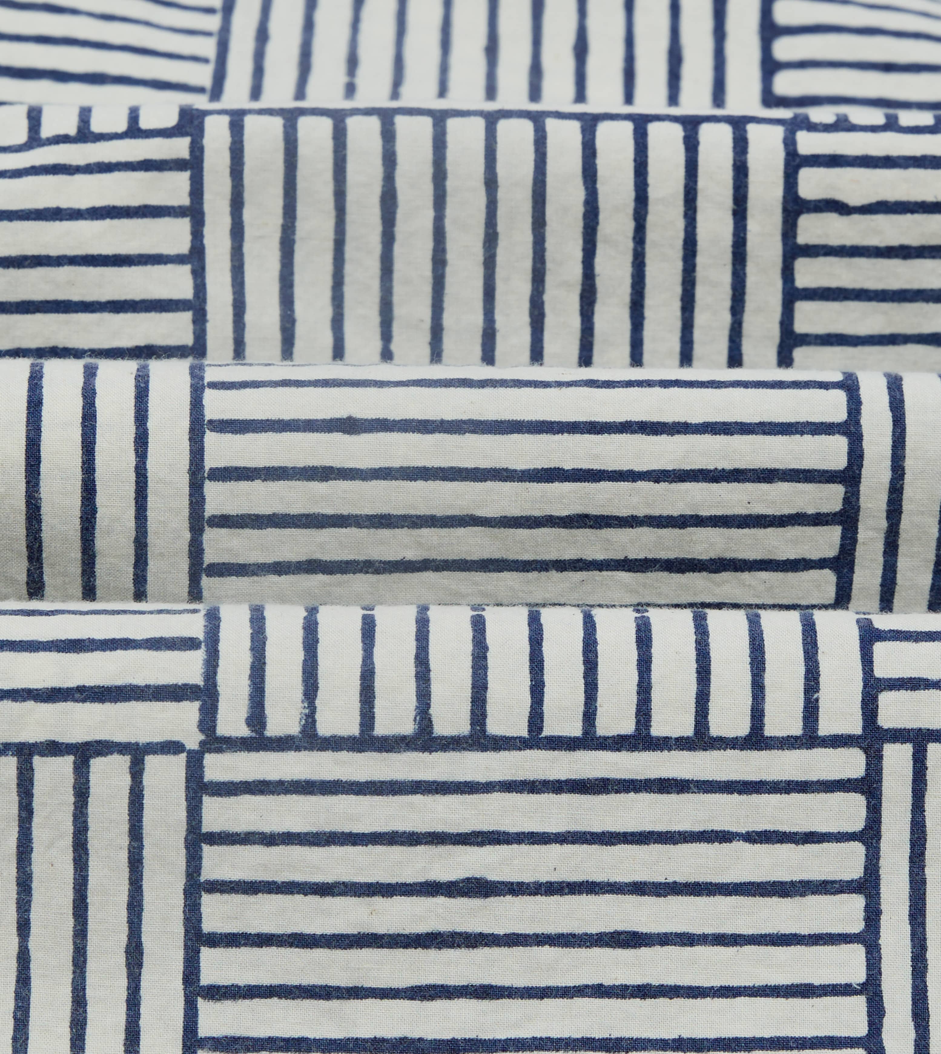 Navy Weave Block Print Cotton Camp Collar Short Sleeve Shirt - Image 3