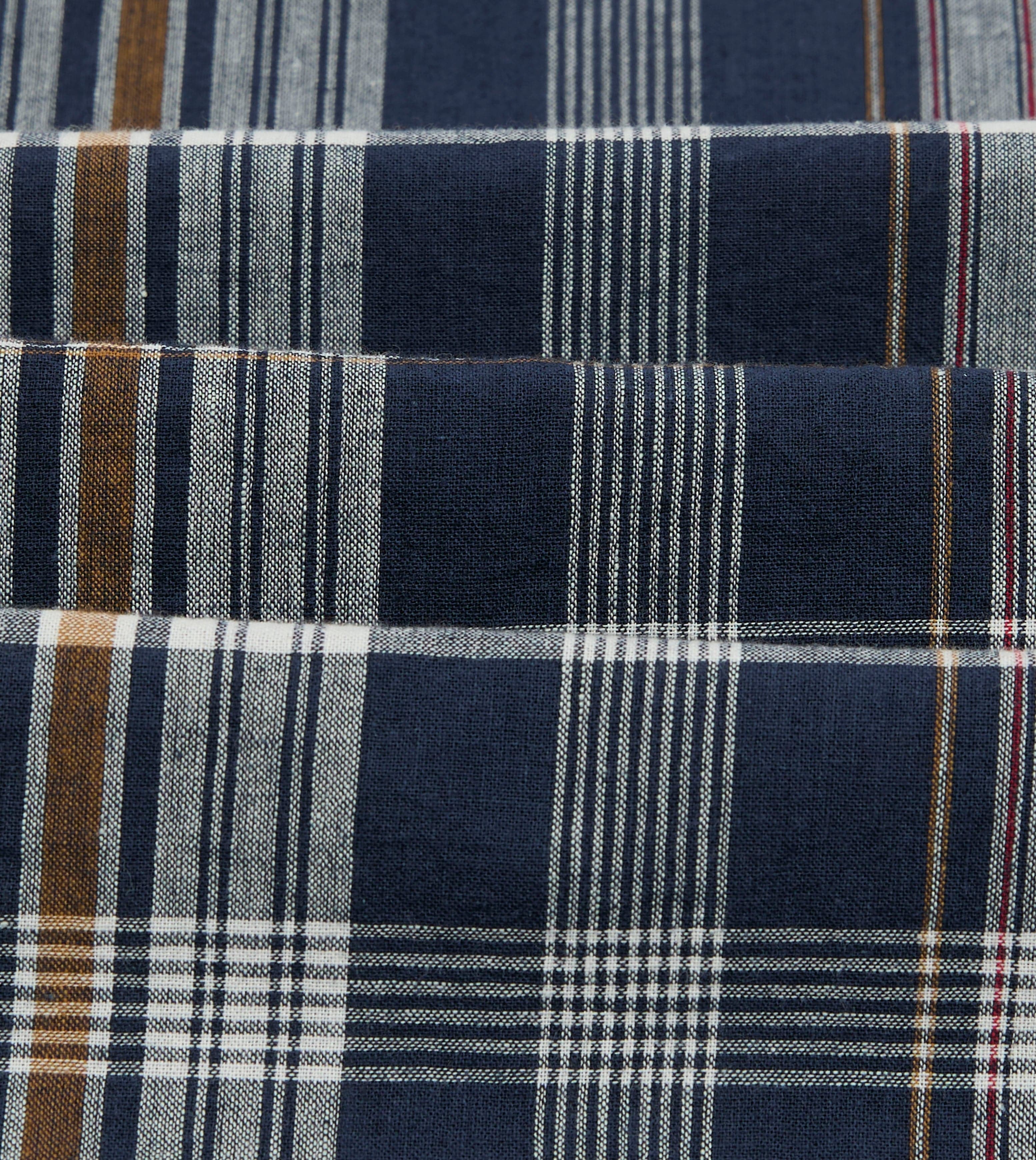 Navy, White and Yellow Madras Check Cotton Mandarin Collar Popover Shirt - Image 4