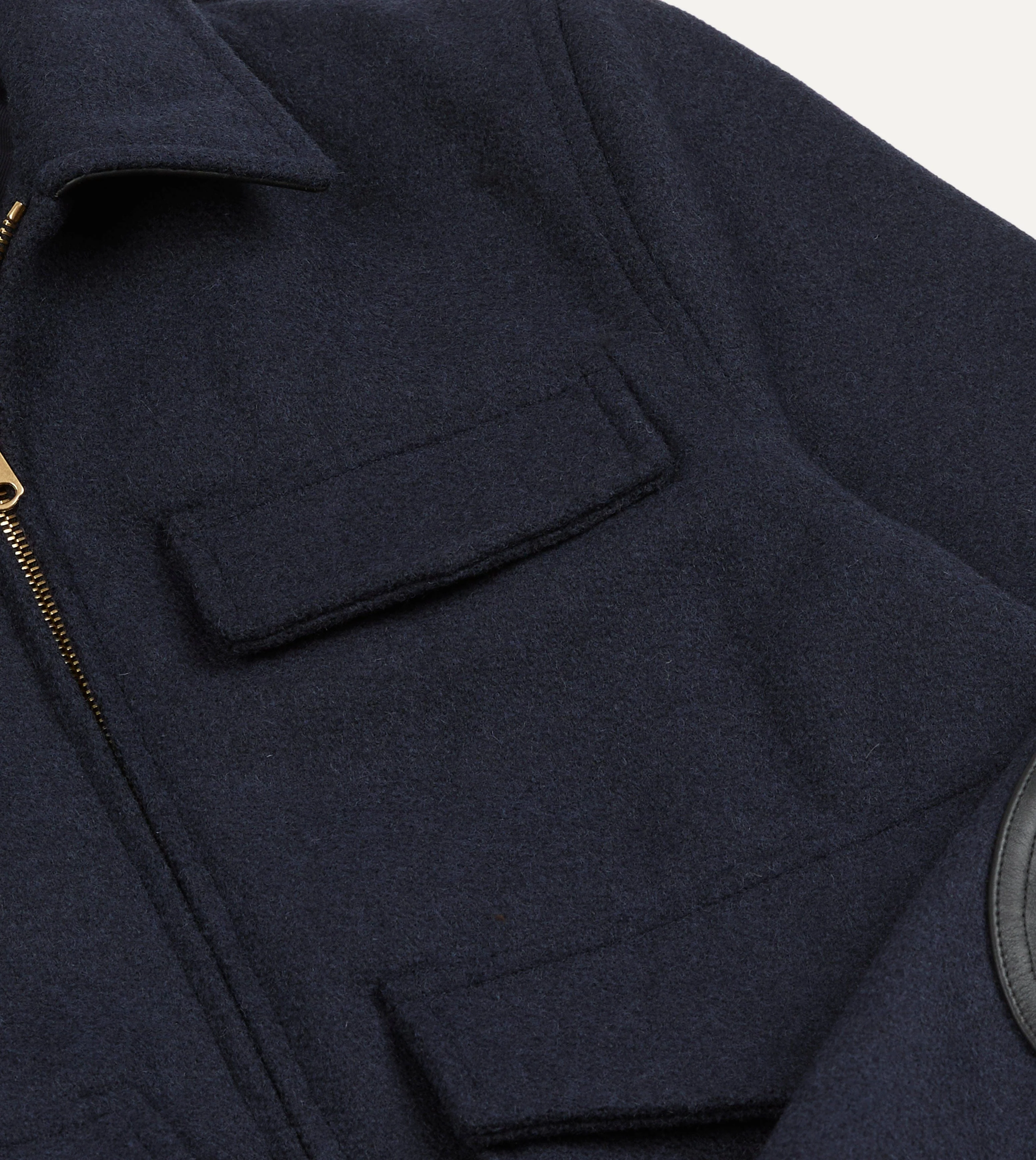 Navy Wool and Leather A-2 Bomber Jacket - Image 4