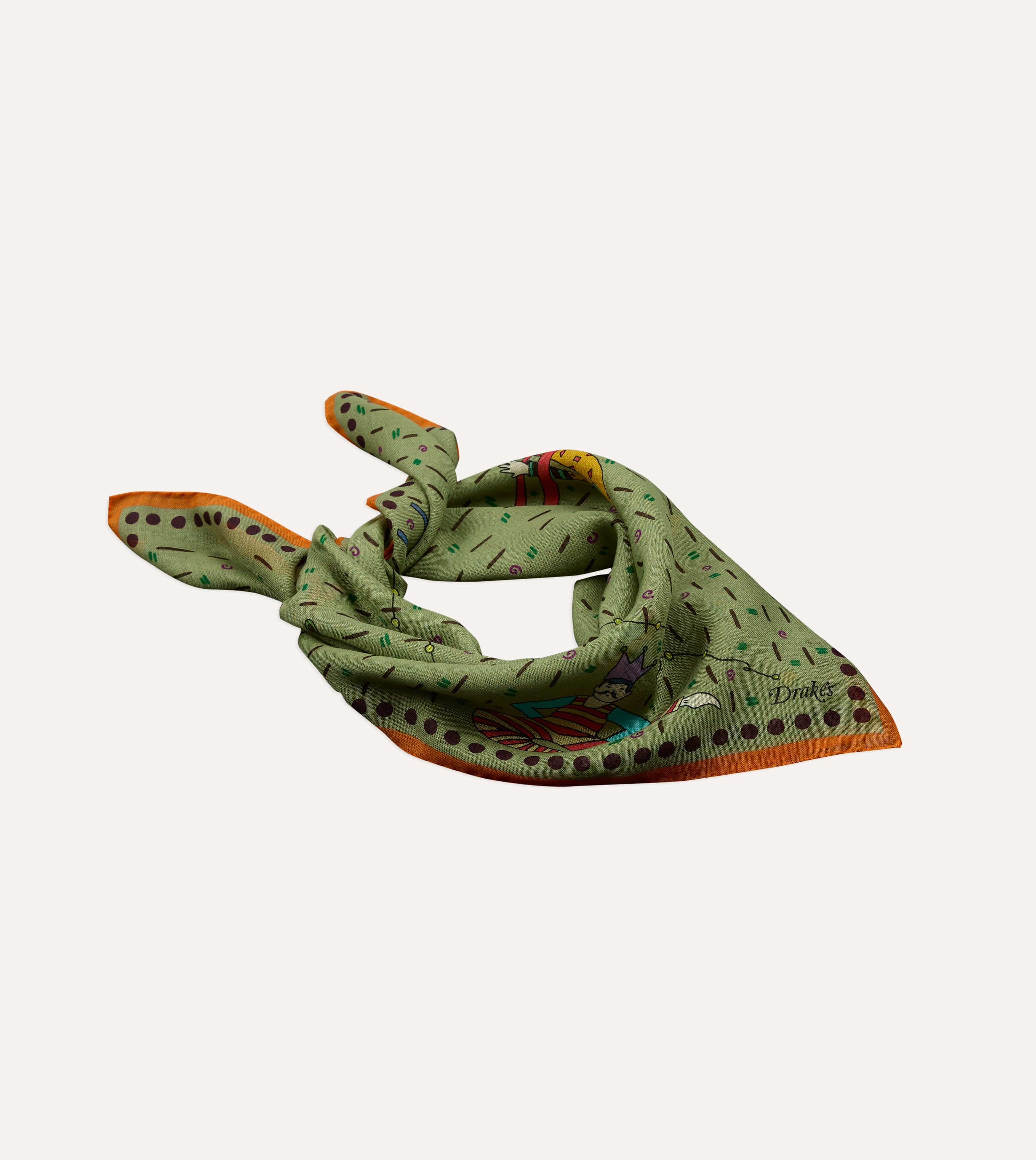 Olive Acrobat Print Wool-Silk Bandana - Image 4