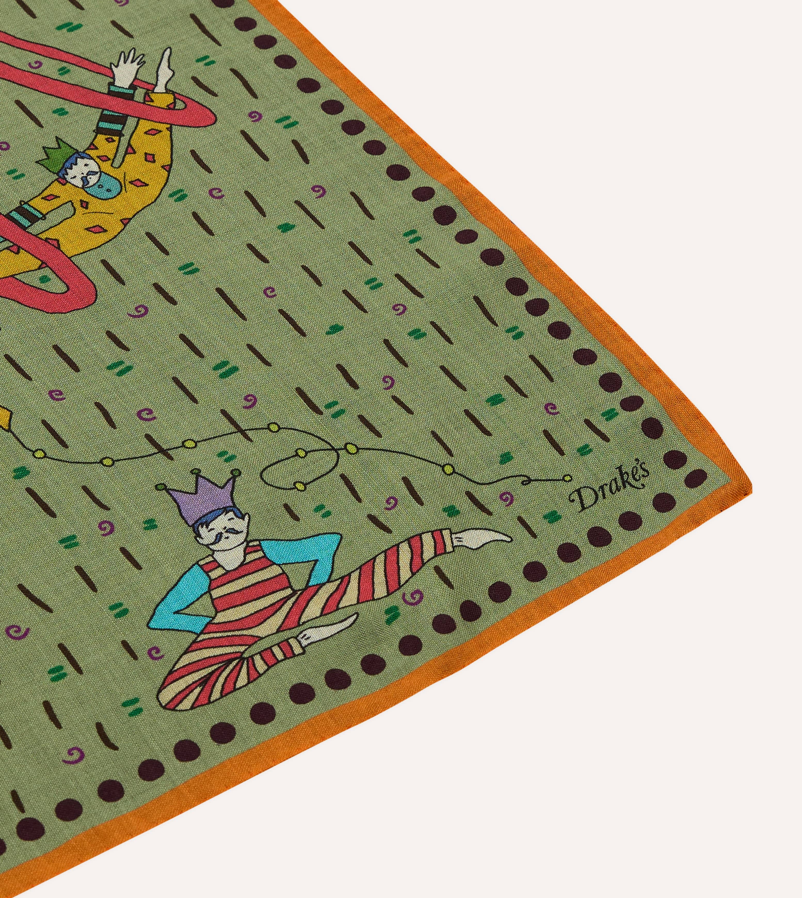 Olive Acrobat Print Wool-Silk Bandana - Image 5