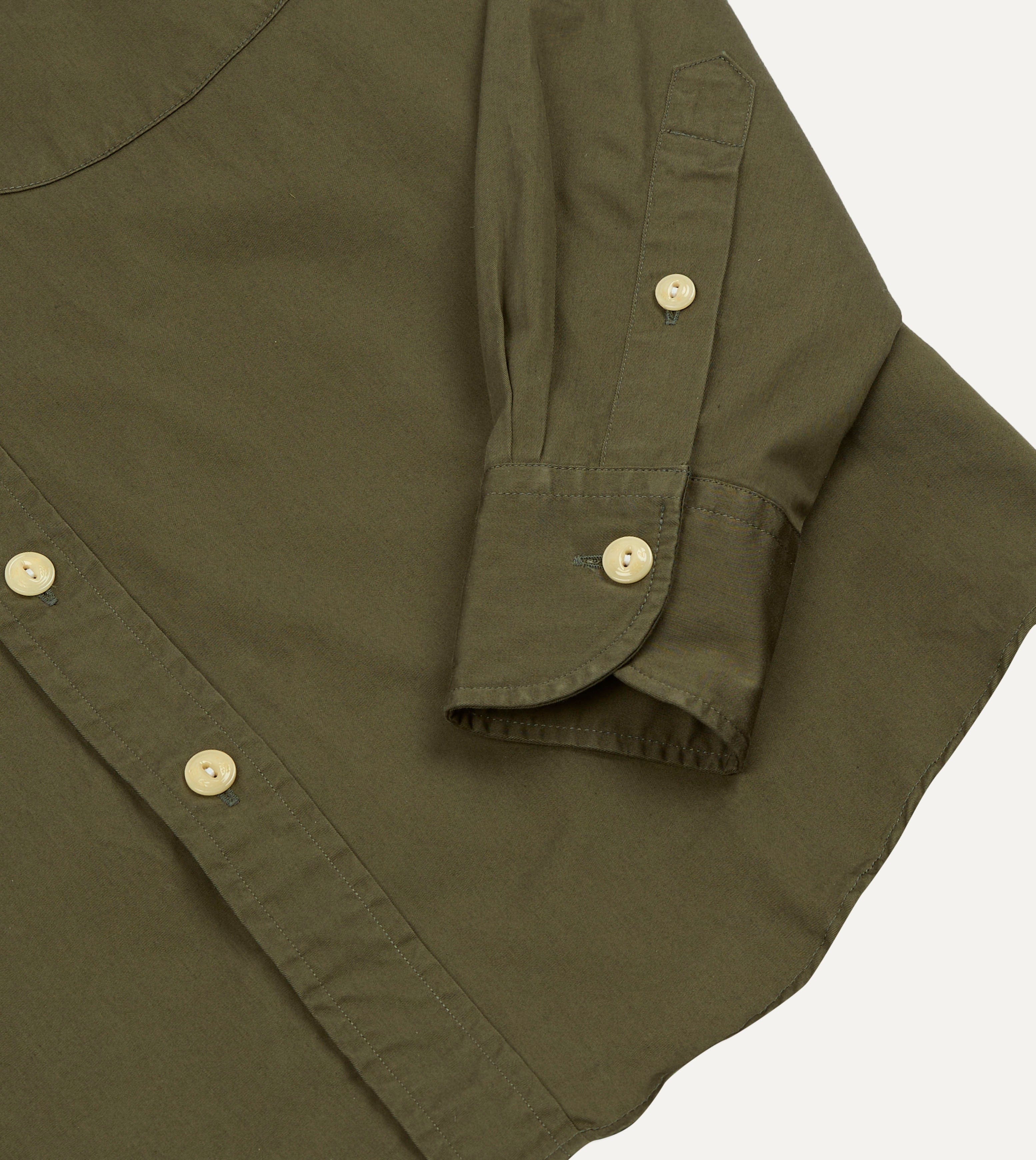 Olive Cotton Mandarin Collar Shirt - Image 5