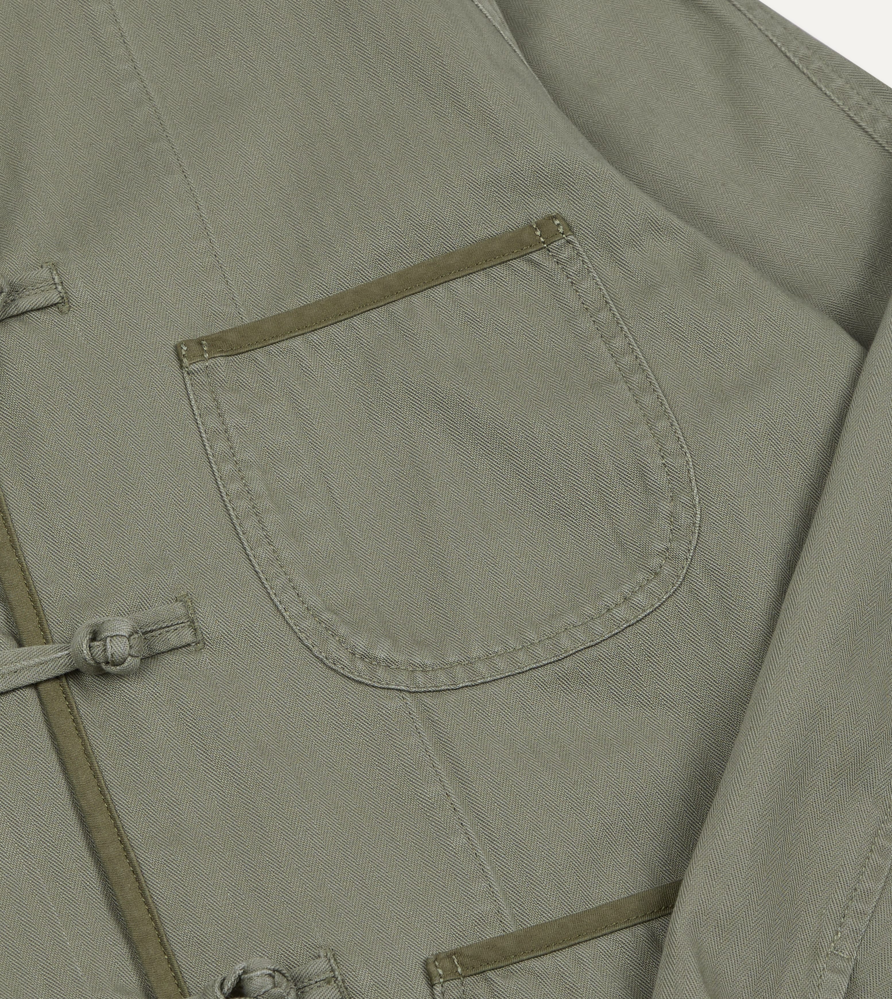 Olive Herringbone Cotton Artist Chore Jacket - Image 5