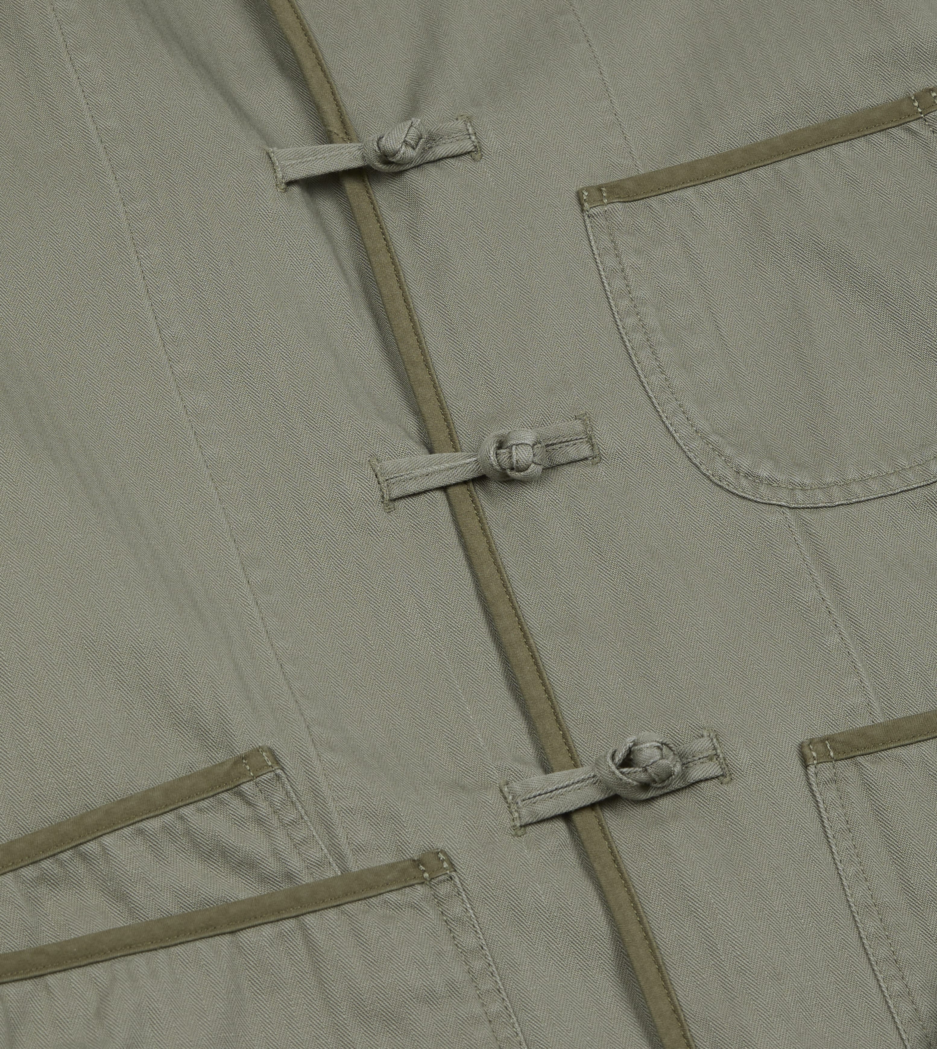 Olive Herringbone Cotton Artist Chore Jacket - Image 7