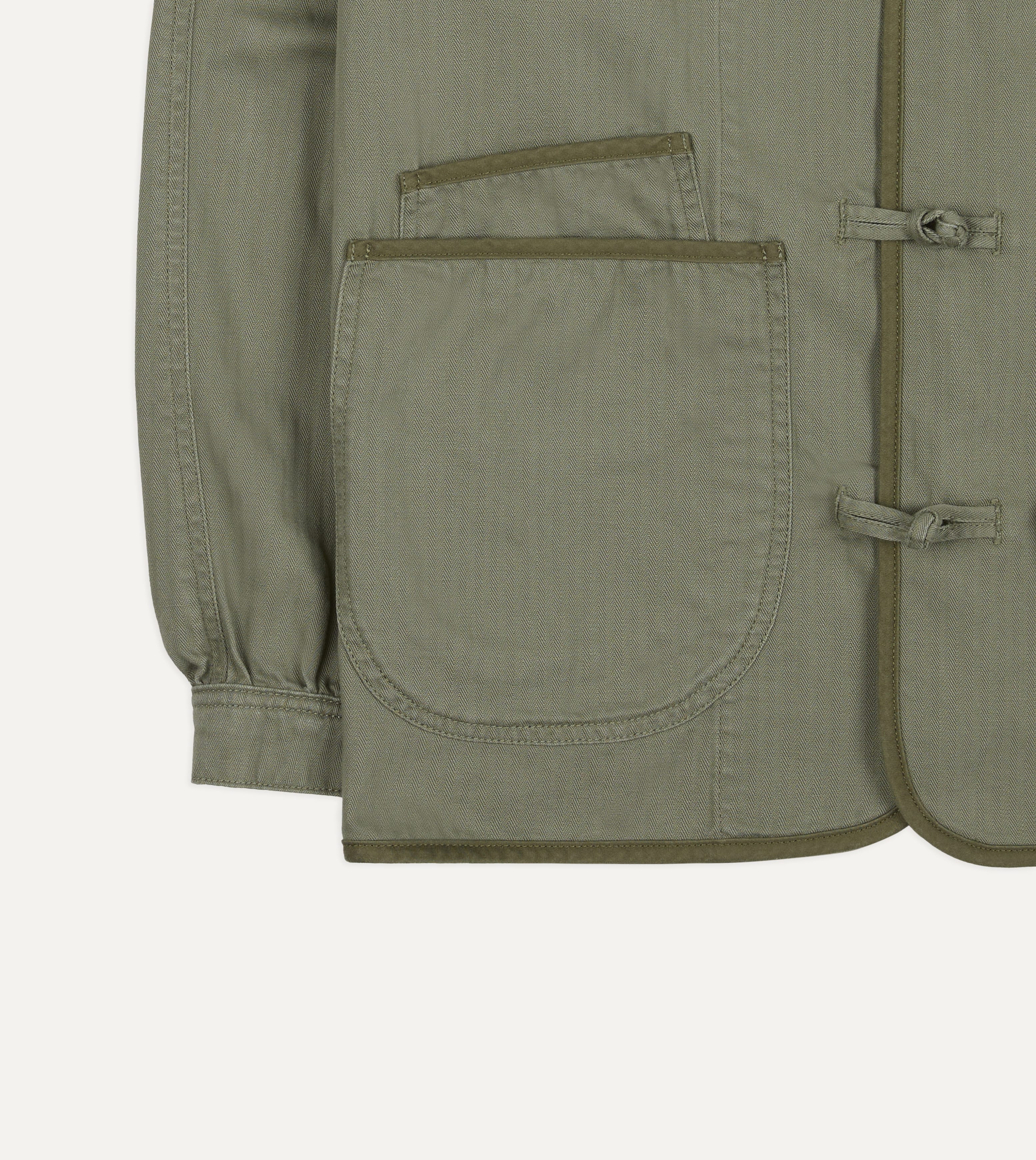 Olive Herringbone Cotton Artist Chore Jacket - Image 8