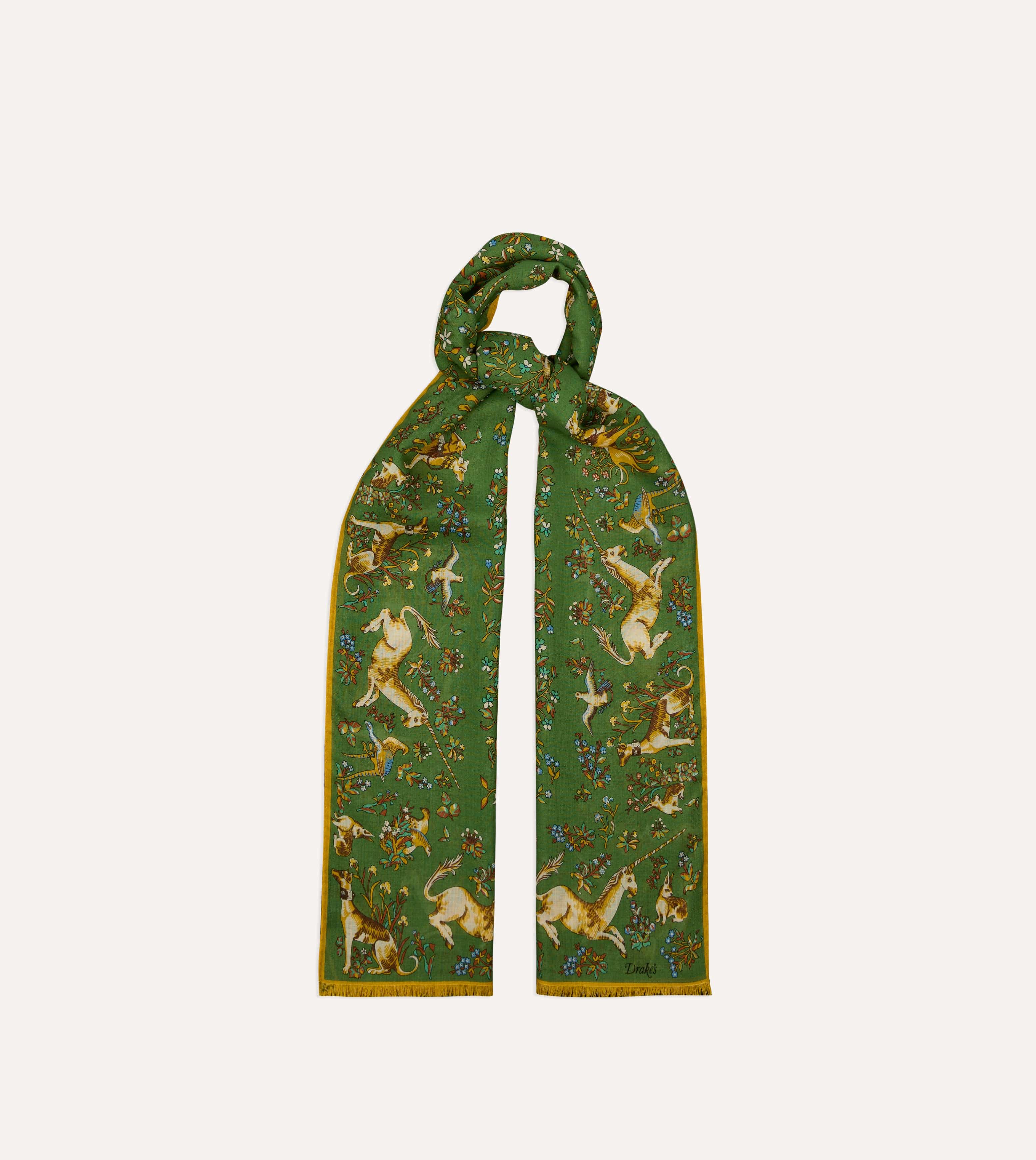 Olive Unicorn Garden Print Tubular Wool-Silk Scarf - Image 3