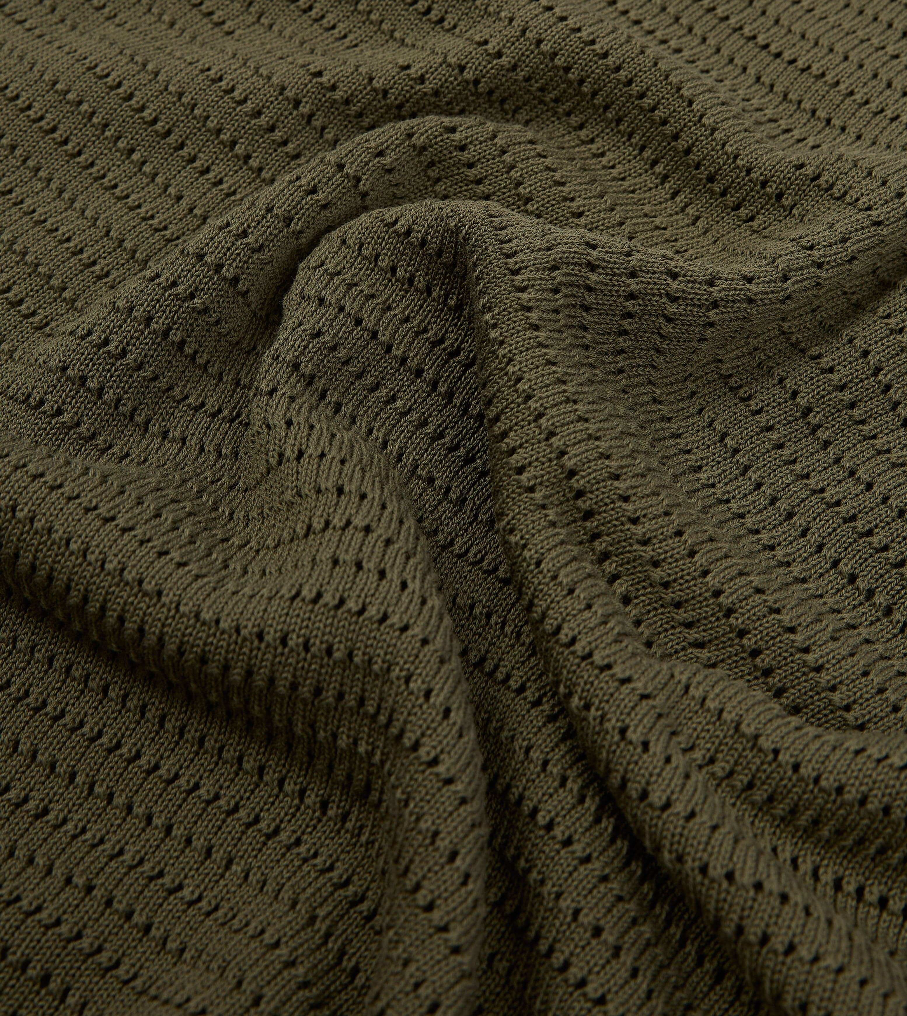 Olive Waffle Knit Cotton Short-Sleeve Polo Shirt - Image 3