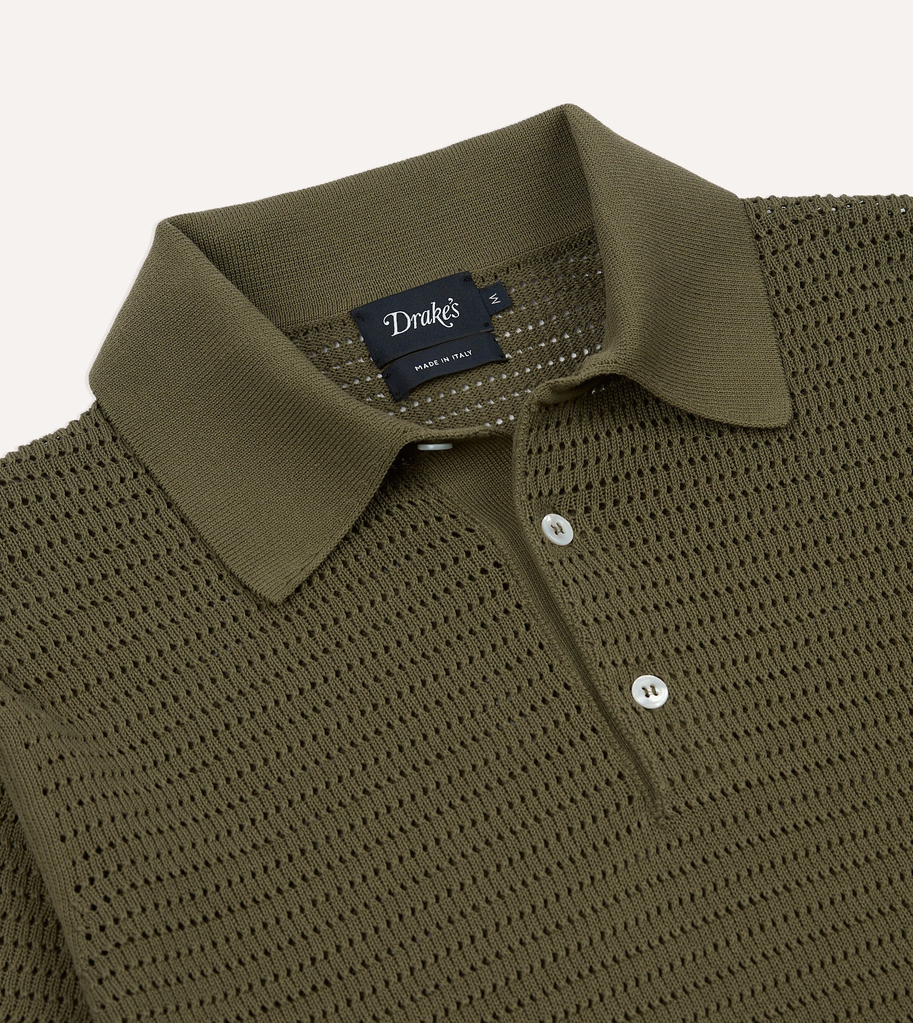 Olive Waffle Knit Cotton Short-Sleeve Polo Shirt - Image 4